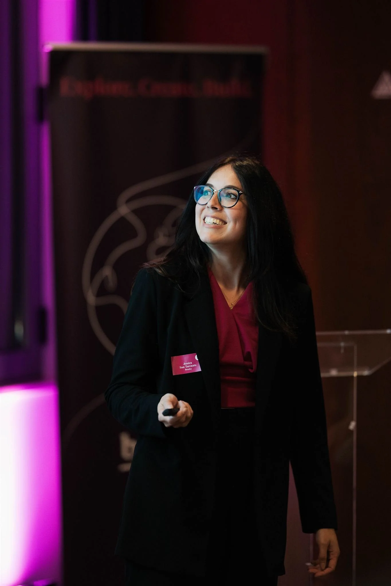 Event photography in Lisbon, showcasing a speaker on a conference
