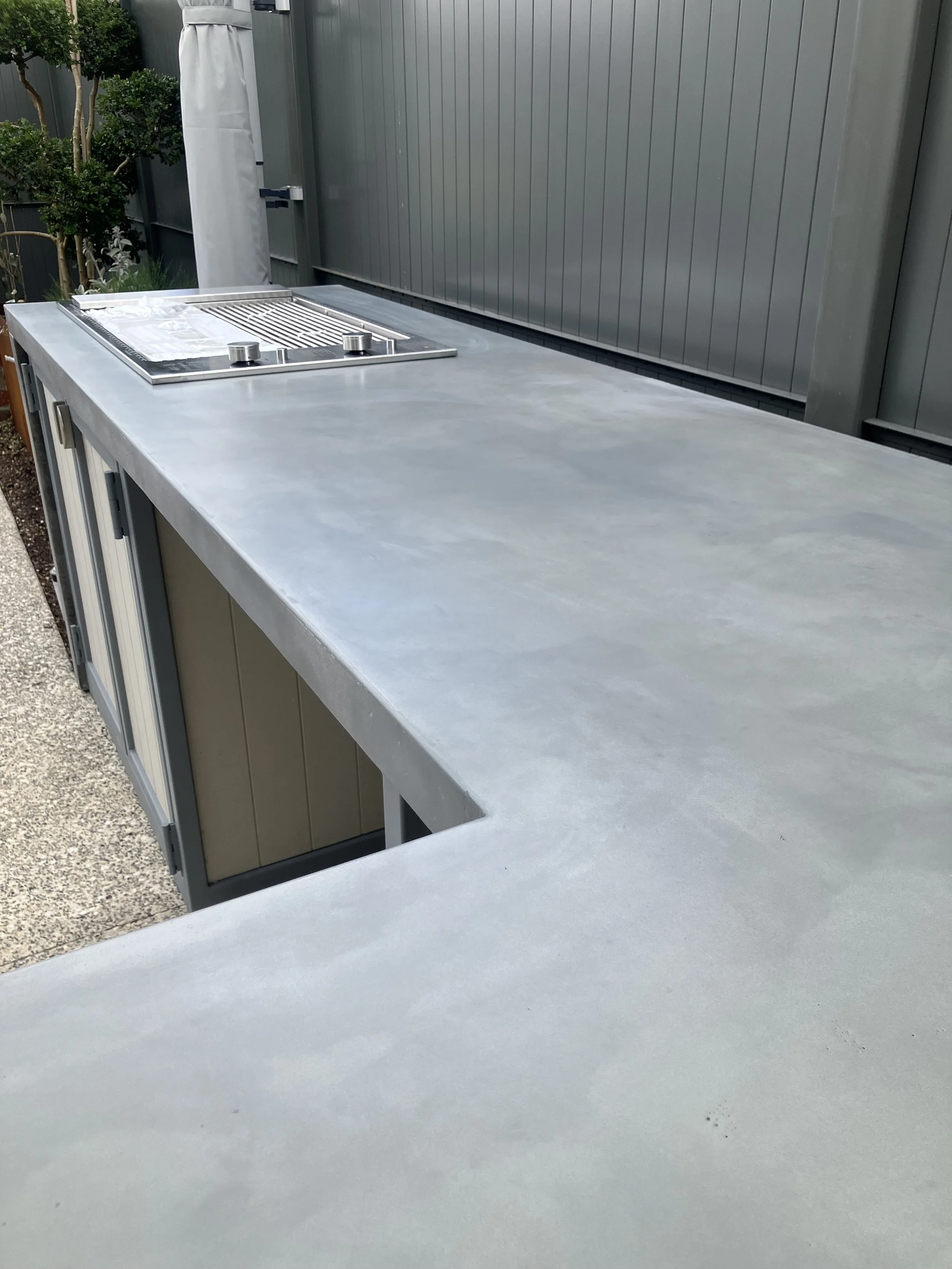 Concrete outdoor kitchen close-up