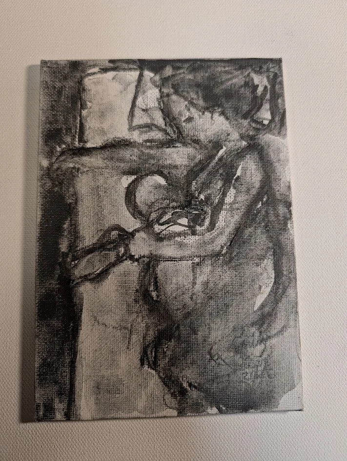 Moonlit Hours Black and White 5in x 7in canvas board