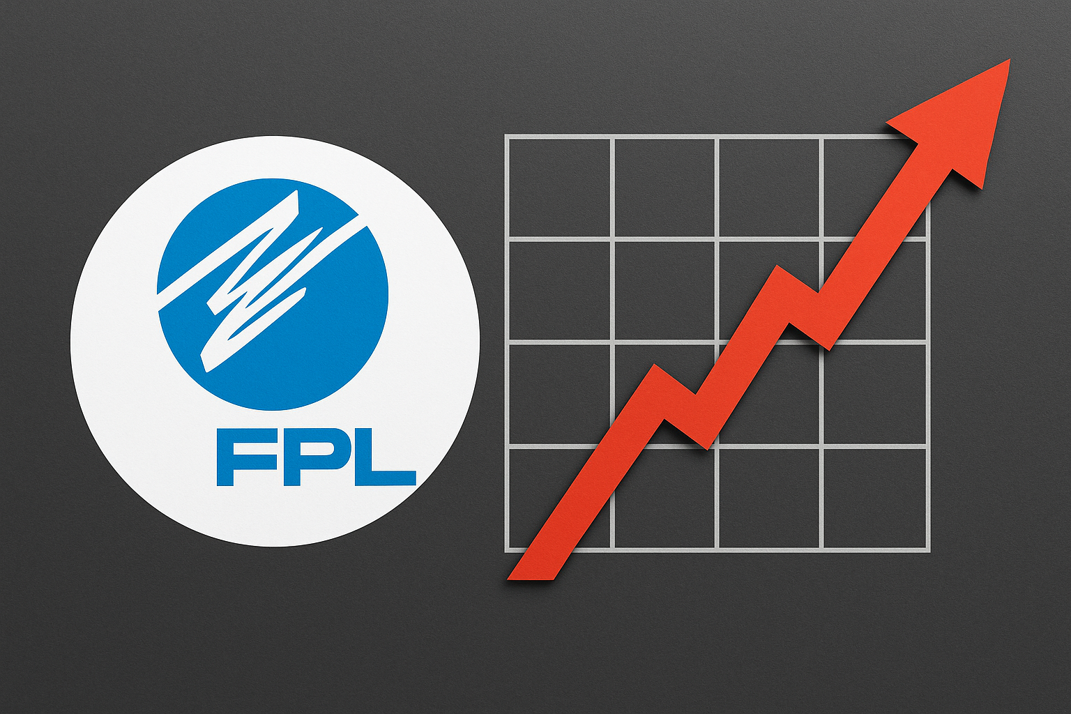 Graphic showing the Florida Power & Light (FPL) logo next to a rising red arrow on a chart, symbolizing increasing electricity rates in Florida.