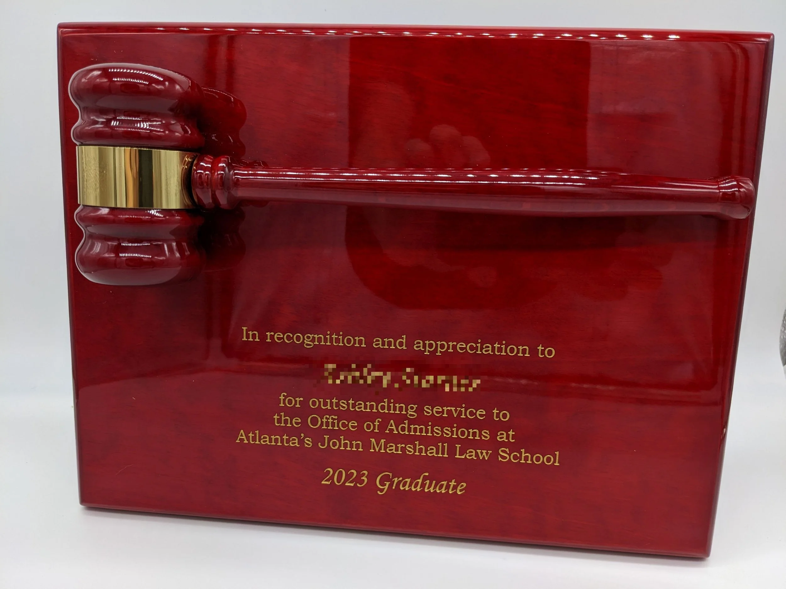 Custom Piano Finish plaque with gold fill