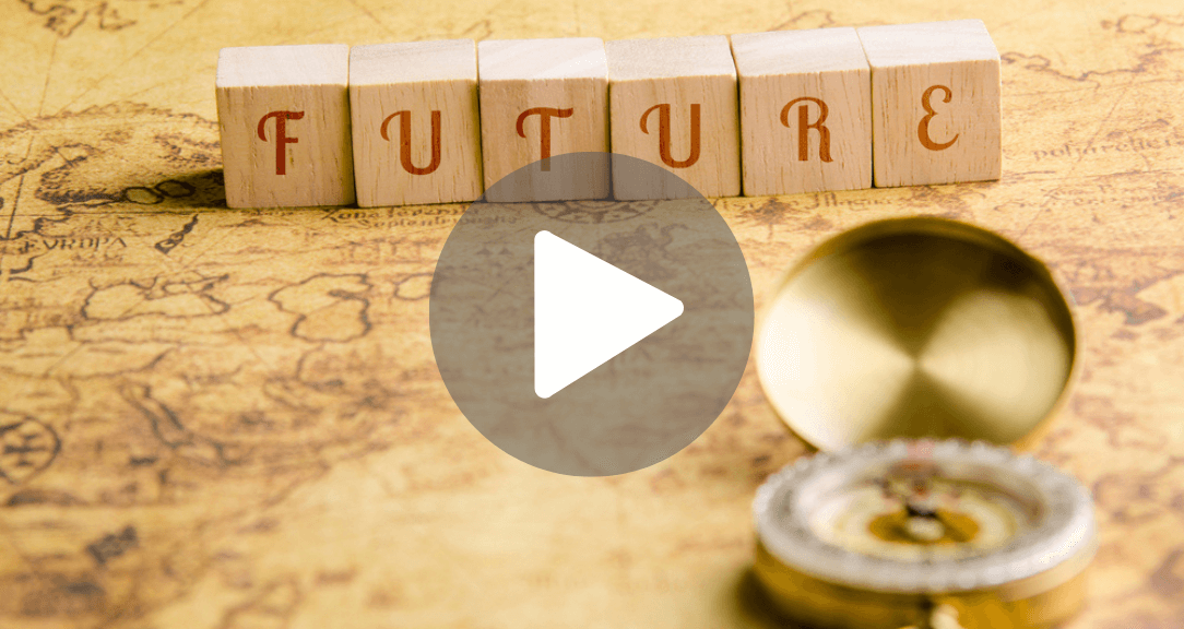 Blocks that spell "future" on top of a map