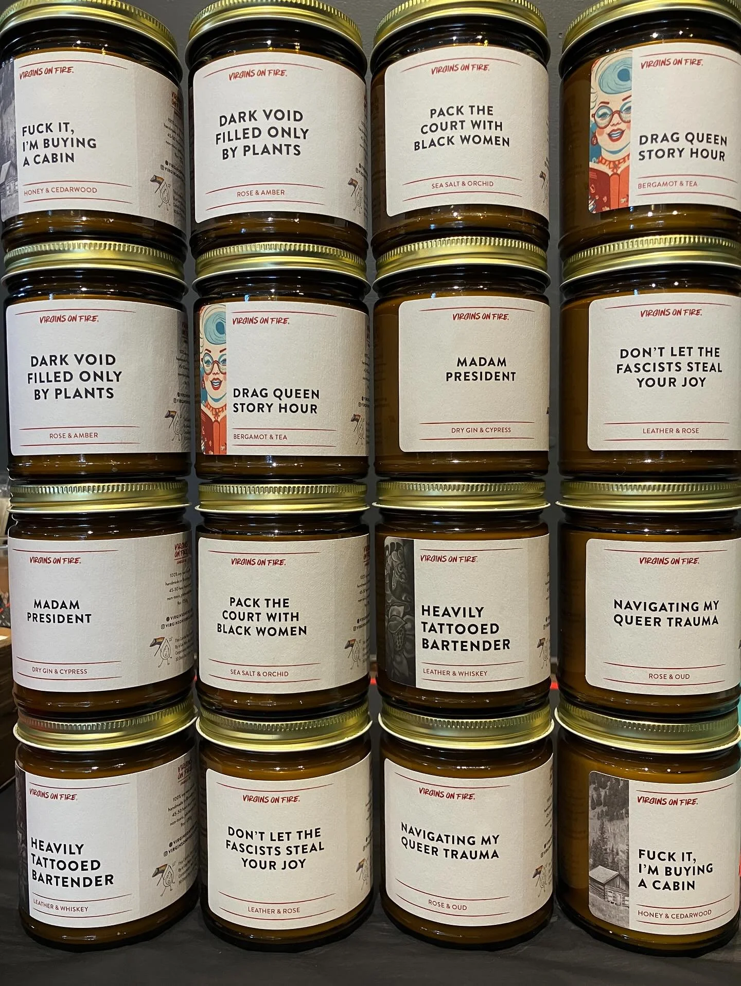 fabulous new candles in the shop from @virginsonfirecandleco 🔥 soy wax and natural fragrances and handmade in brooklyn 🌈
.
#candles #gifties #sustainableingredients #smallbusiness #lootfoundandmade #turnersfallsma #greatfallsma