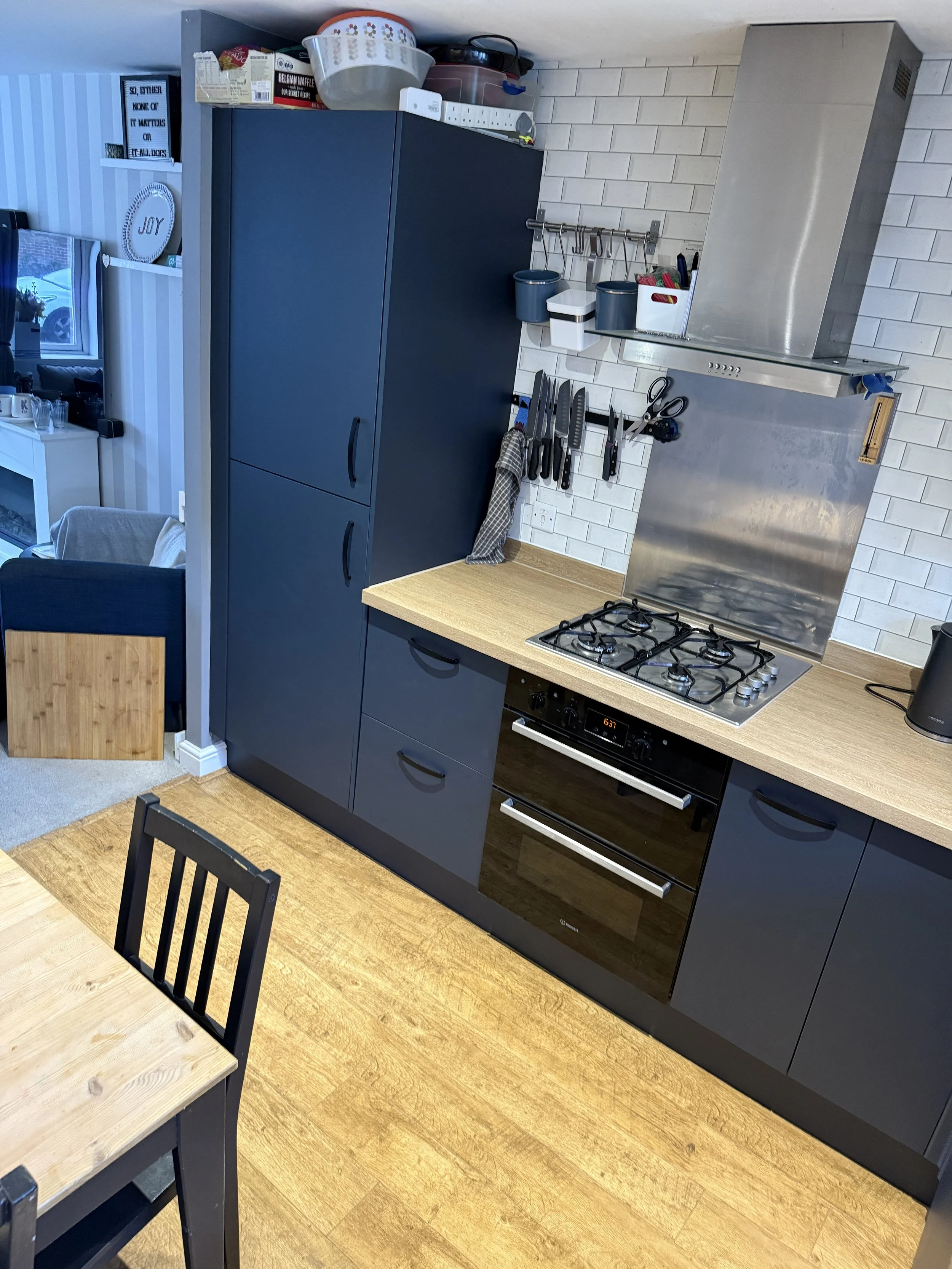 New Build Kitchen Vinyl Wrap Transformation in Basingstoke: A Bold Midnight Blue Makeover