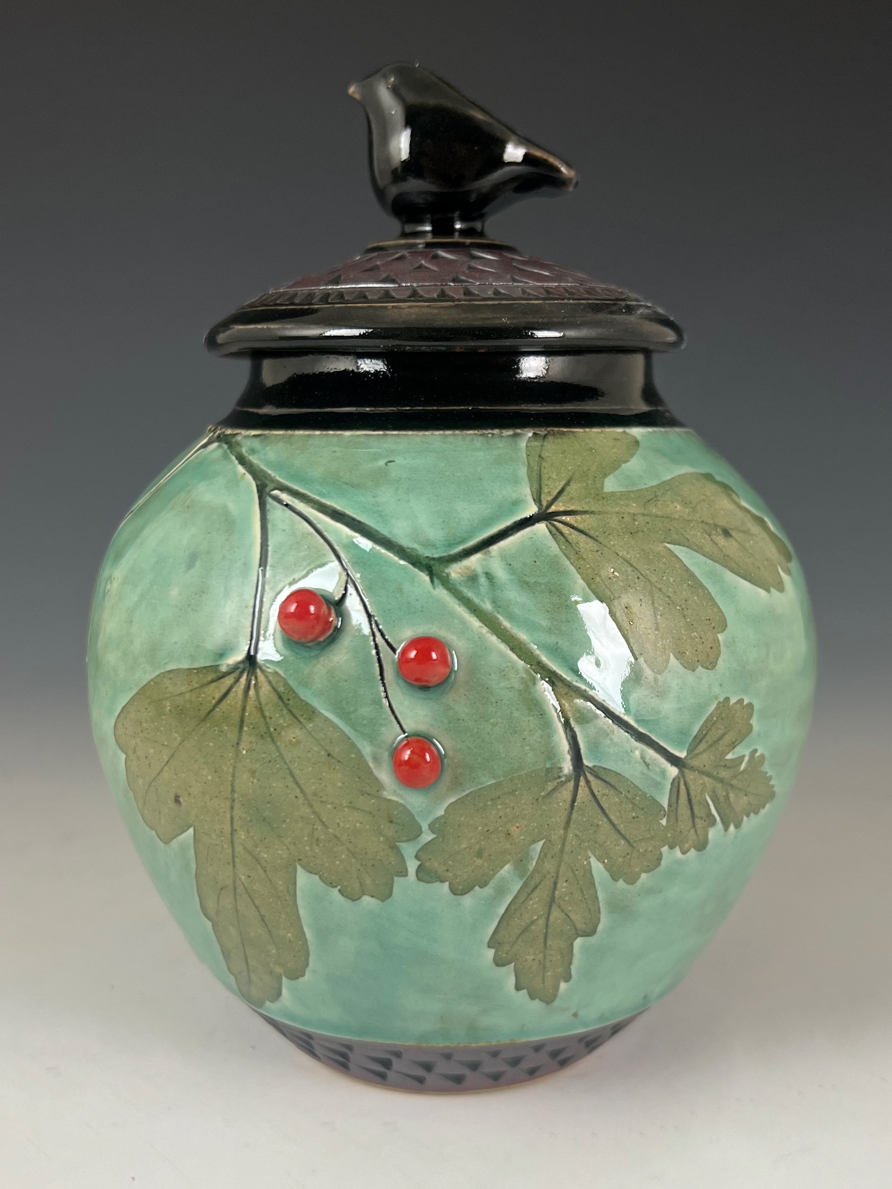 Little Bird Jar in Moss with Red Berries