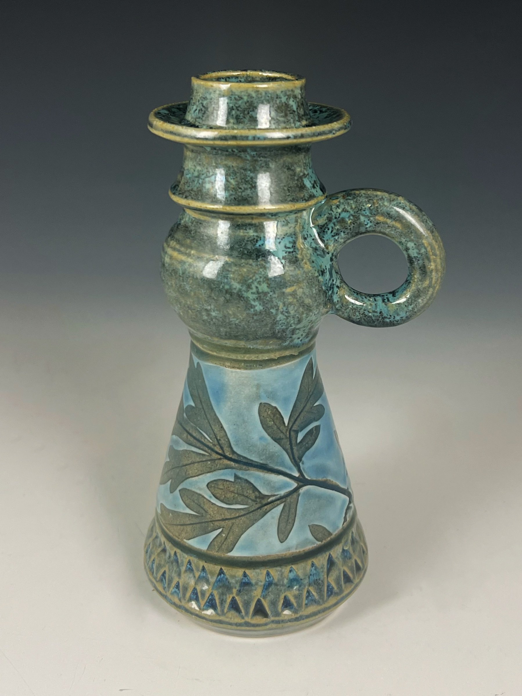 Taper Candle Holder in Mossy Blue with Sulphur Cosmos