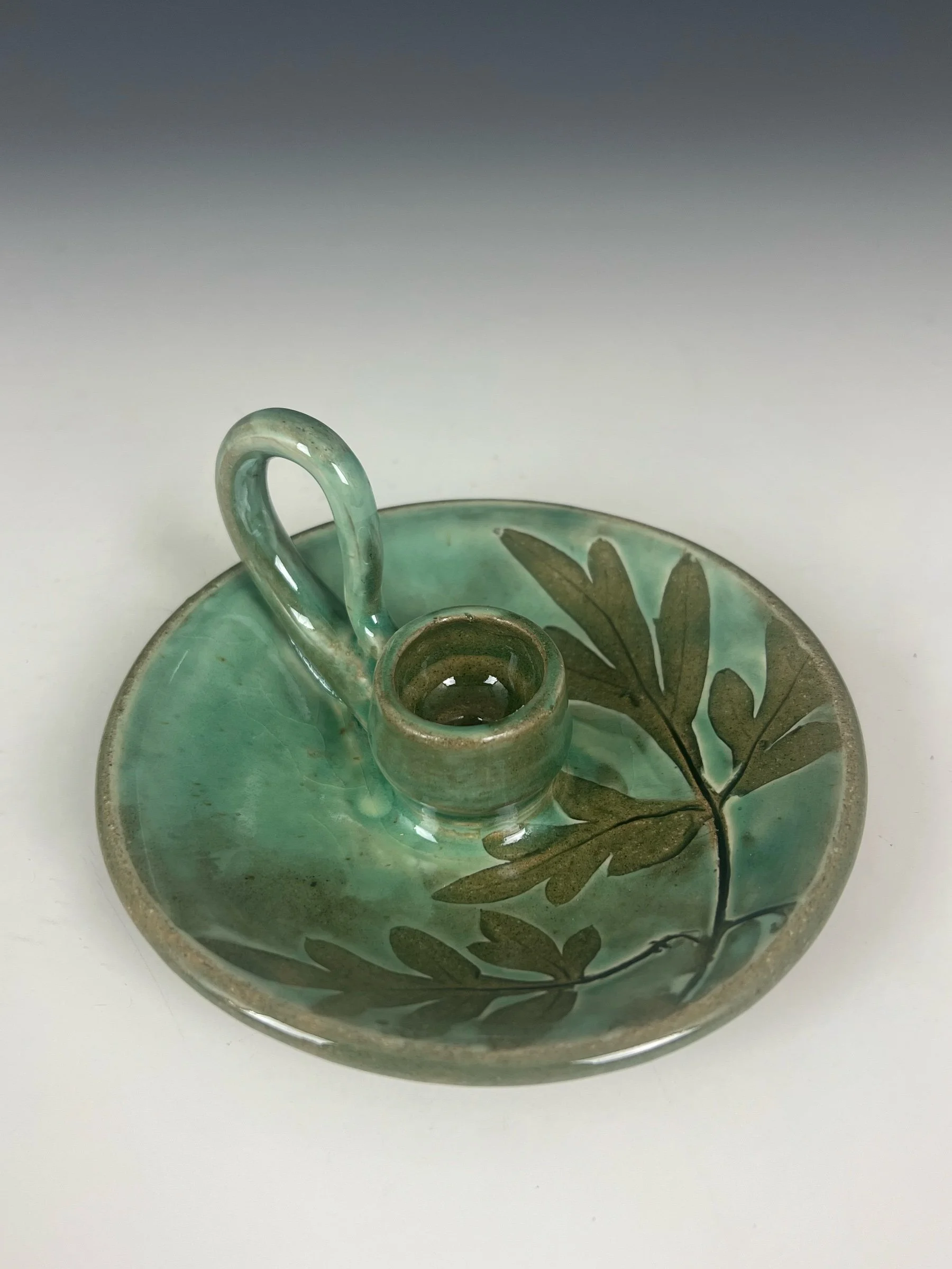 Chamber Taper Candle Holder in Moss with Sulphur Cosmos