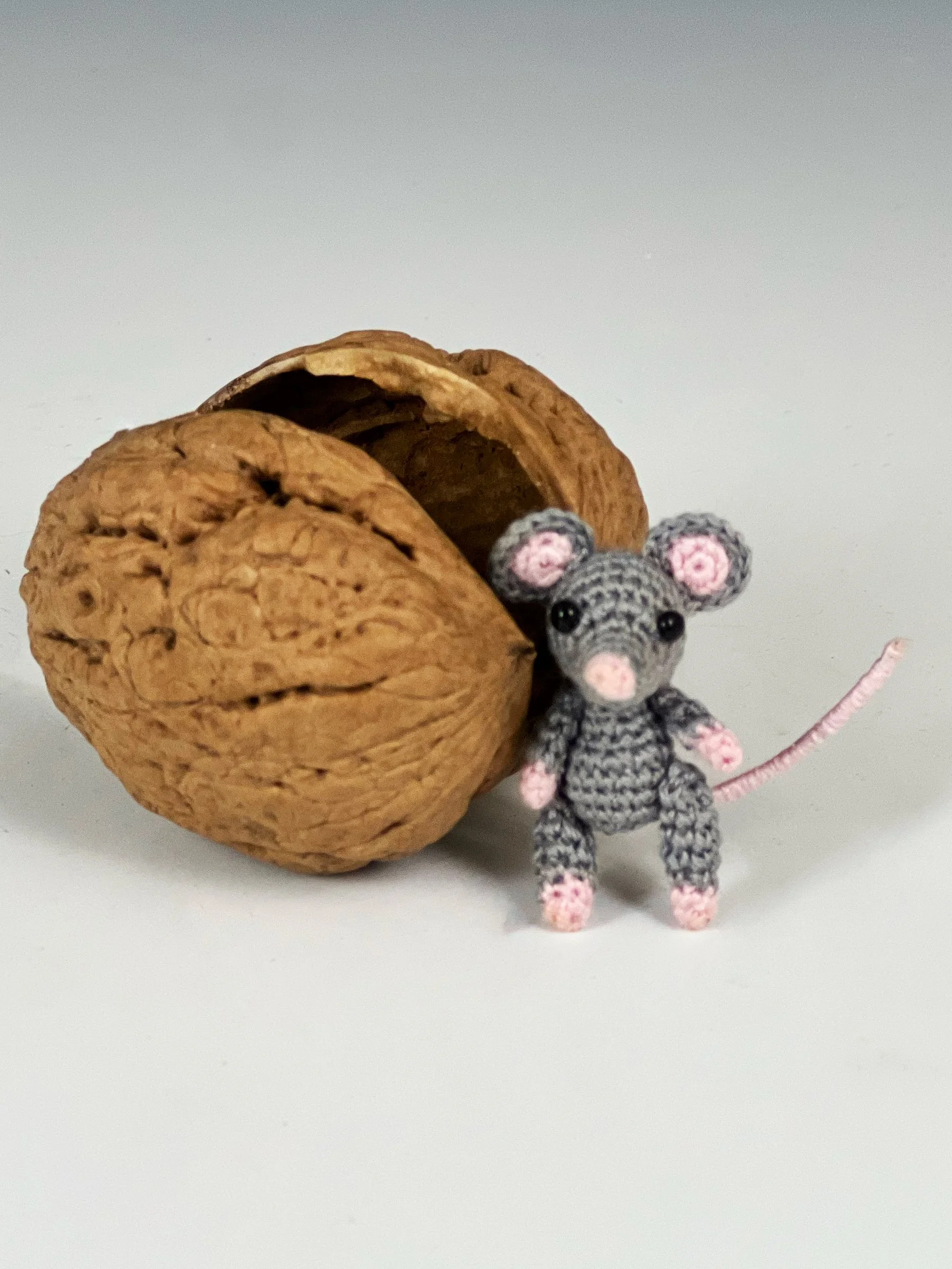 Ukrainian Crochet Grey-Mouse-in-a-Walnut