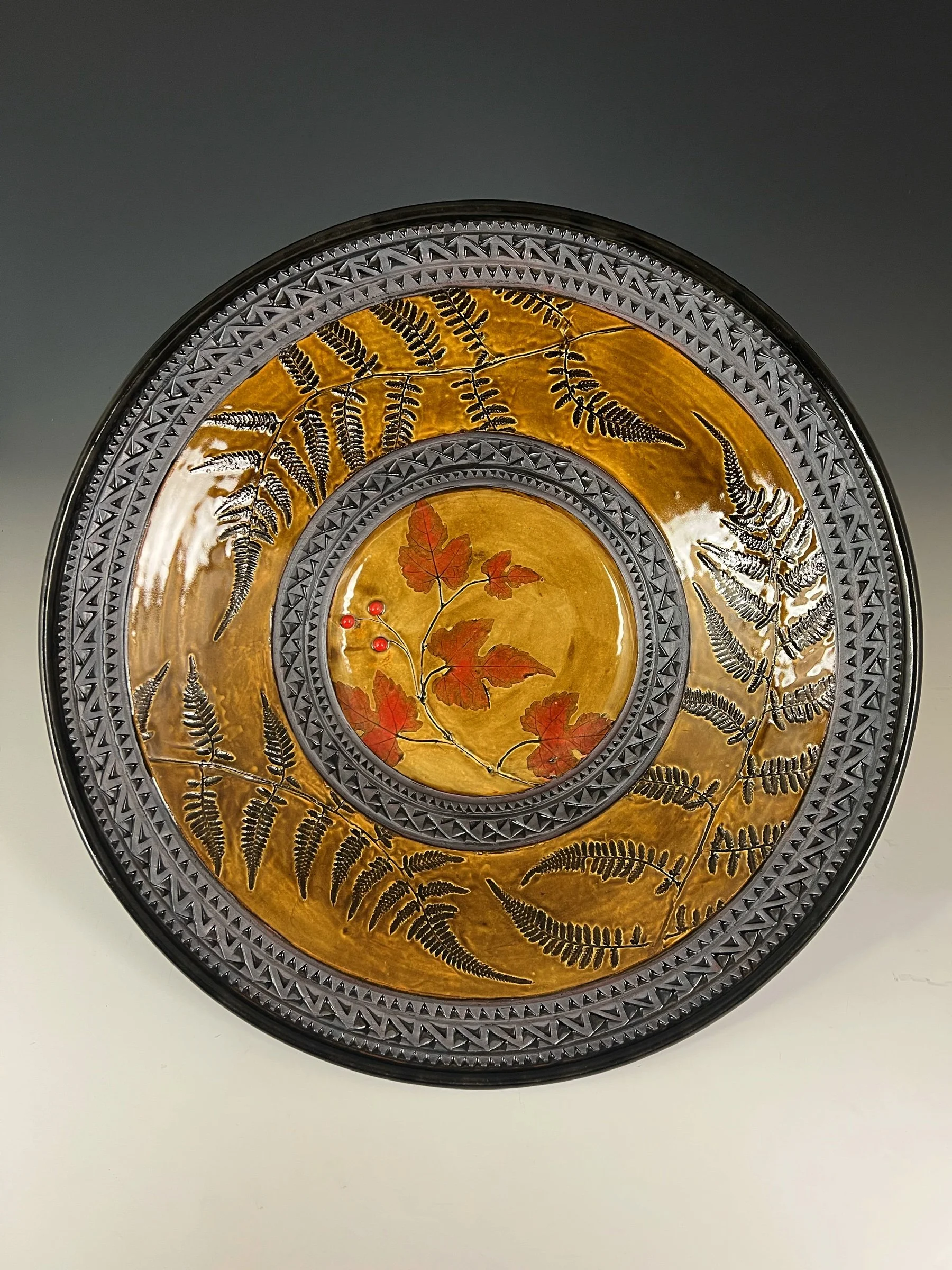 Giant Frieze Bowl in Bittersweet and Iron, Porcelain Vine and Fern