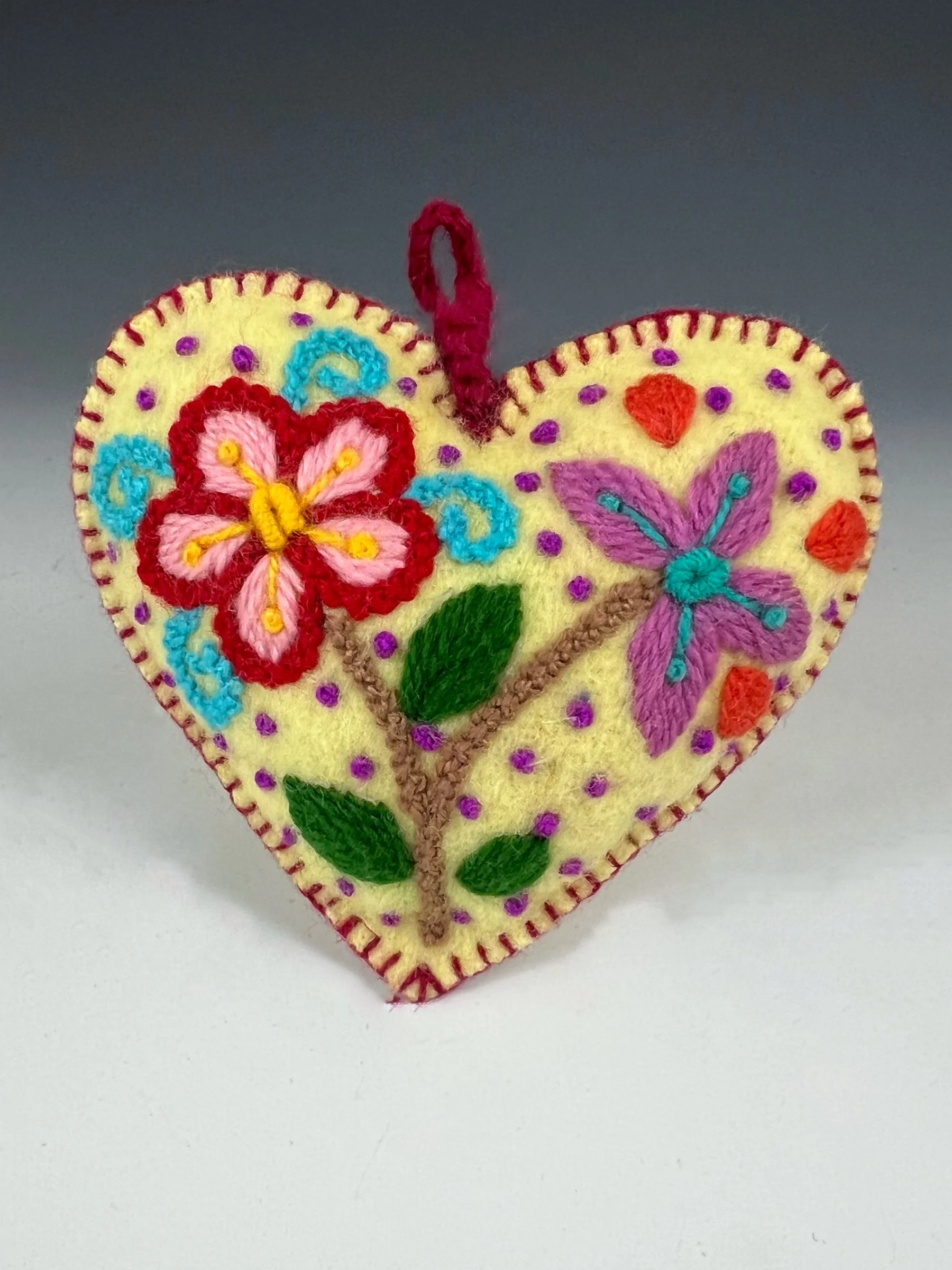 Hand-Embroidered Peru Heart in Light Yellow