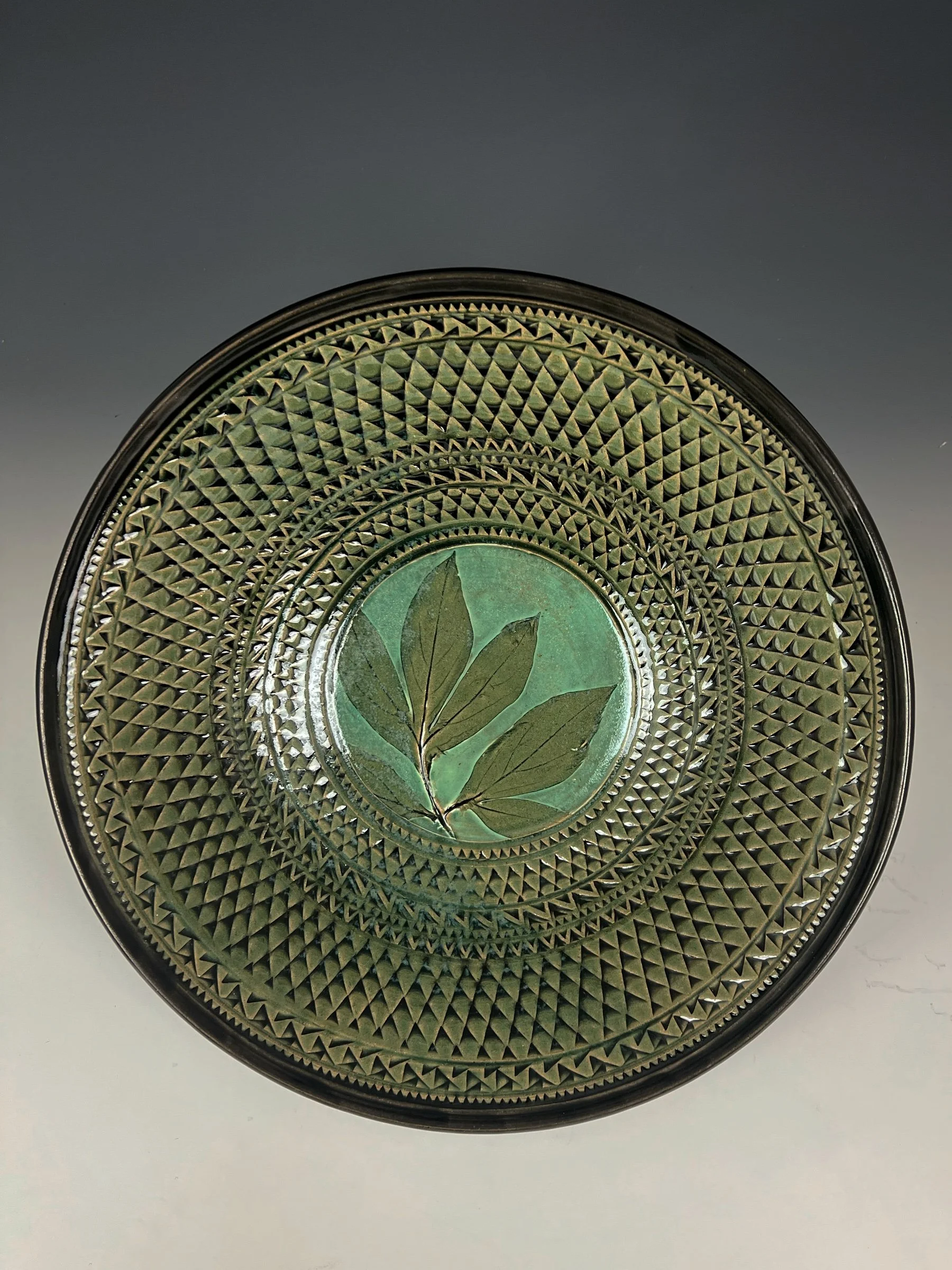 Giant Peony Cameo Bowl in Moss Celadon