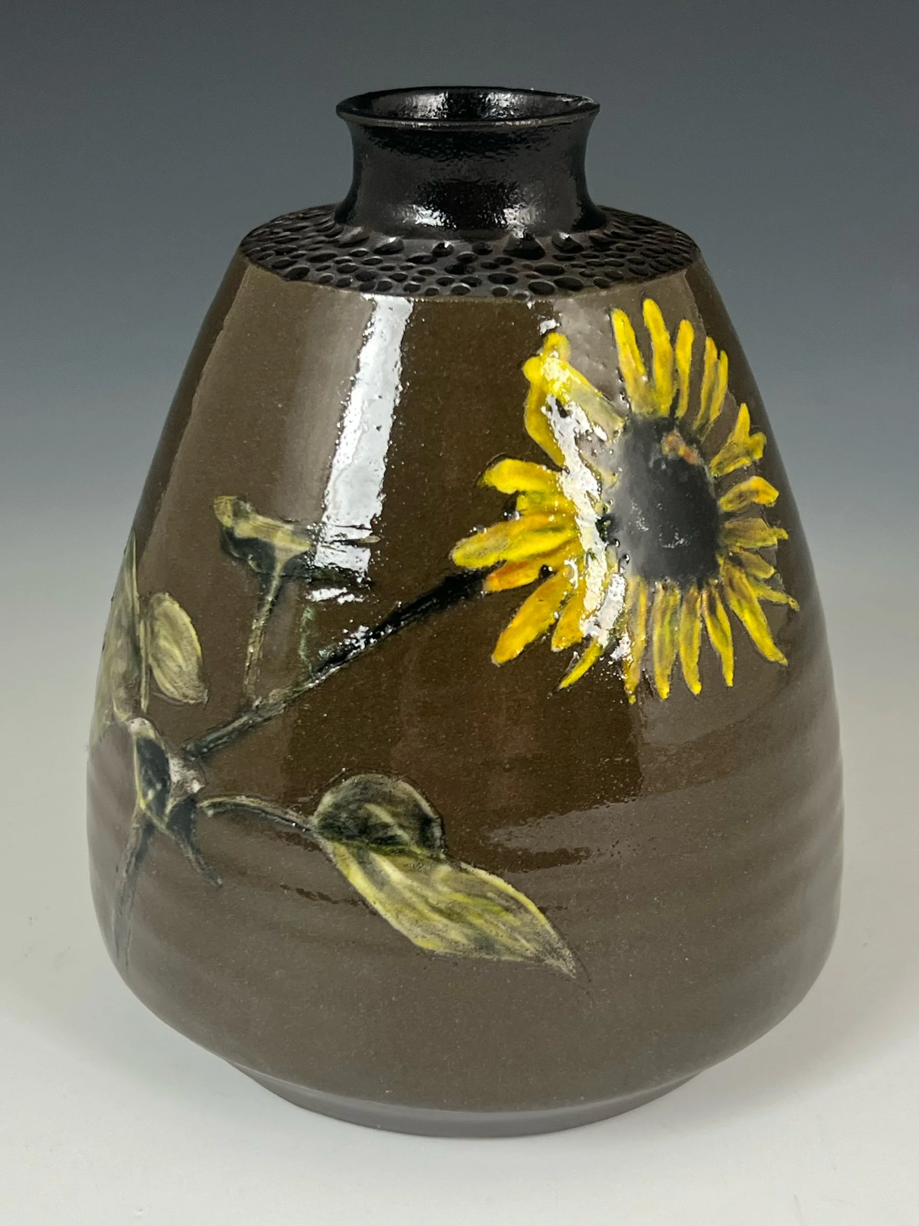 Sunflower Vase in Black Clay