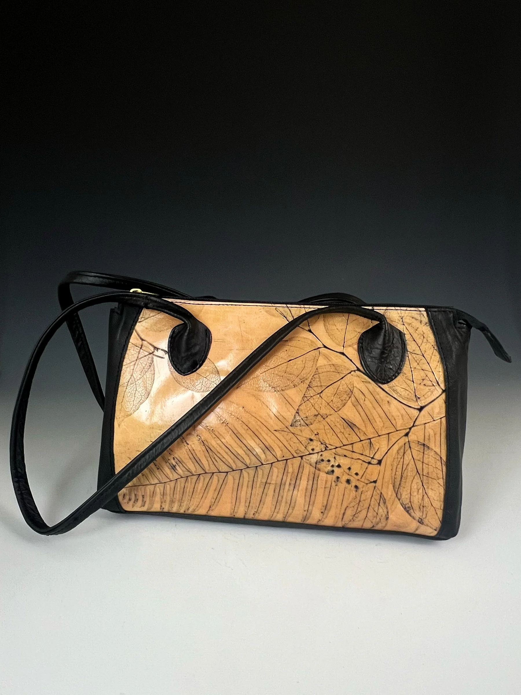 Leaf Leather Double Handle Shoulder Bag Yellow.jpg