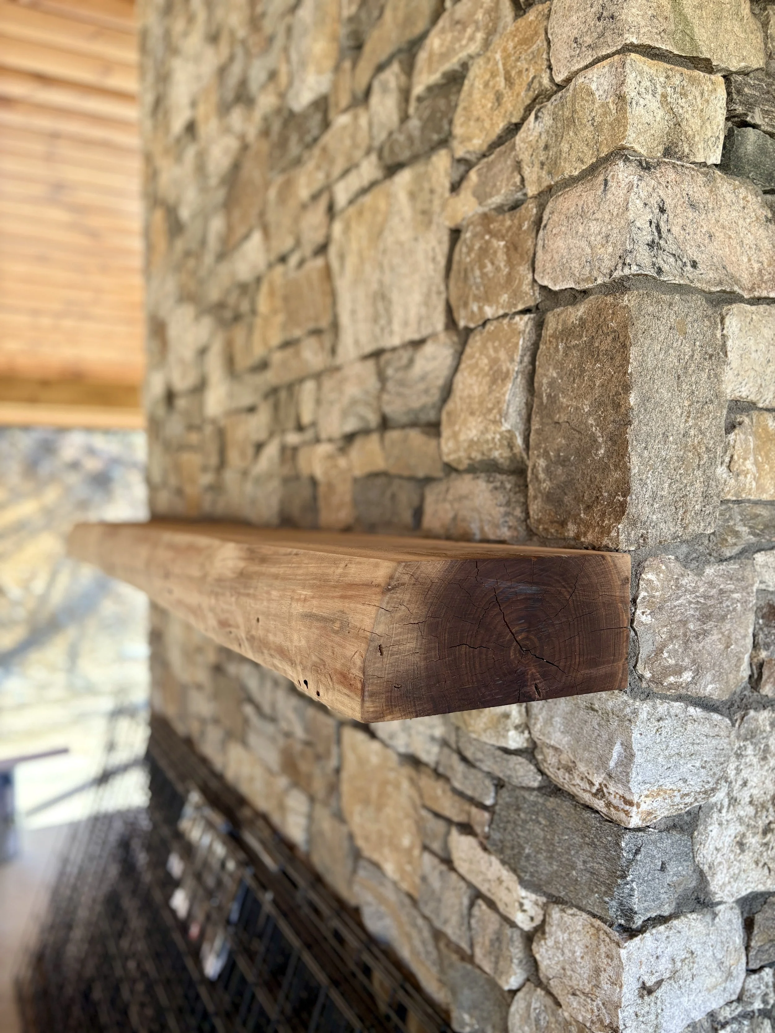 Live Edge Walnut Mantel Outdoor Kitchen