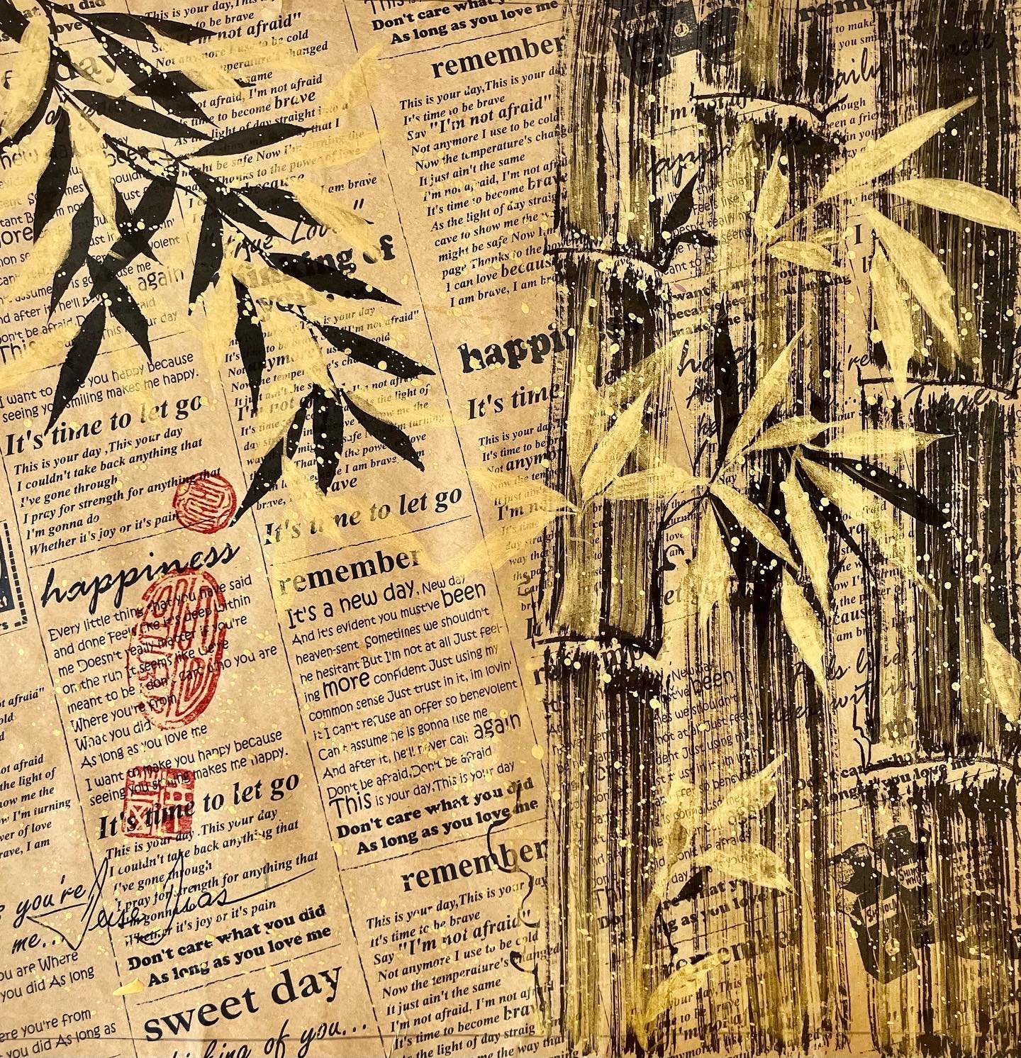 Ink and gold on printed paper. Size: 32x35

Come and visit me this weekend to see this work and many more . 
I will be happy to see you ! 

Visit my site www.deisedias.com

#chinesebrushpainting
#bamboos
#bambus
#ilovepainting
#galeries
#beautifulthi