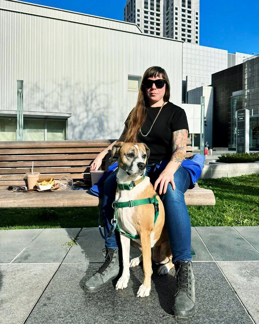 dog on leash with jackie