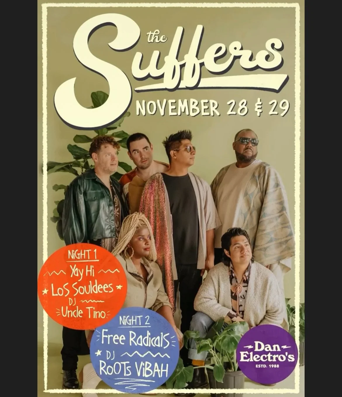Work off that turkey with us this weekend!!!
BIG 2 NIGHTS W @thesuffers !!
Friday &amp; Saturday night!!
Sunday: (Daytime) Heights Pop-Up!! Vendors and music by @rootsvibah 
(Nighttime) @christina_renee_aj &amp; The Retrospective !
SEE YOU SOON HOUST