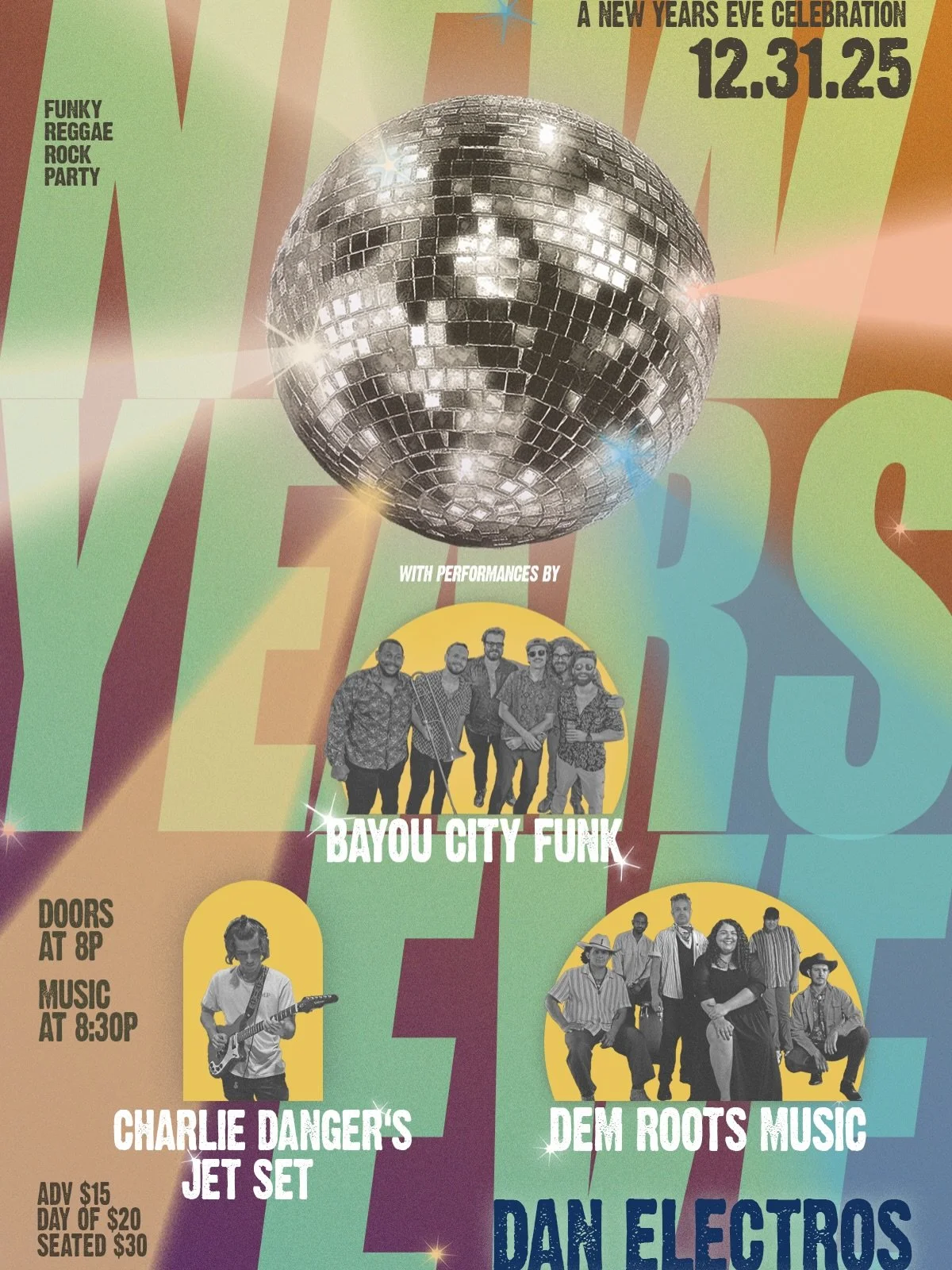 NEW YEAR&rsquo;S EVE @ DAN ELECTROS
Ring in 2026 with us &mdash; music, midnight countdown, and nothing but good vibes!
LIVE MUSIC BY:
@bayoucityfunk 
@demrootsmusic 
@charliedangersjetset 
Dec 31 &middot; 8pm
GRAB THOSE TICKETS TODAY!!!
https://www.