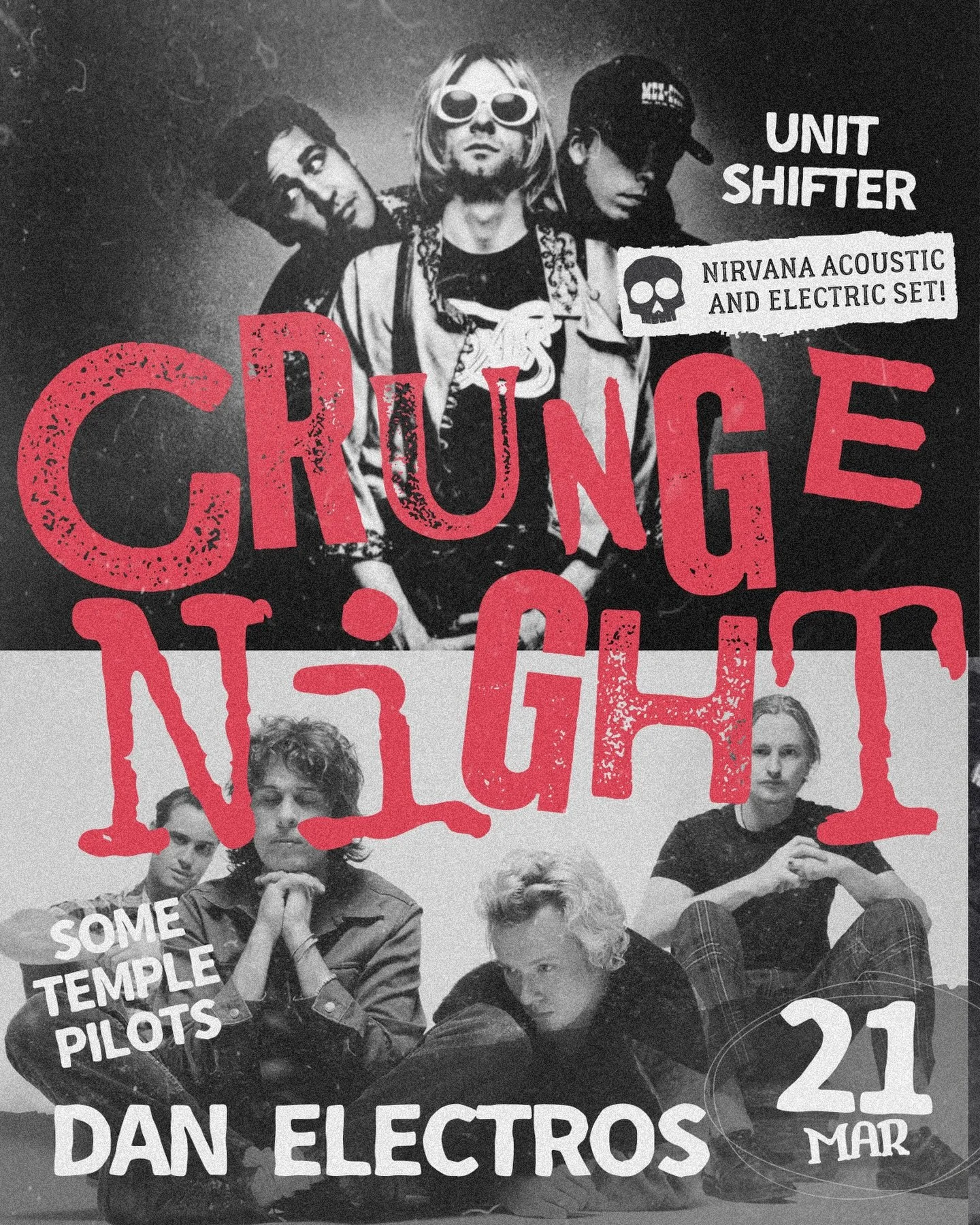 DUST OFF YOUR FLANNEL!
ITS GRUNGE NIGHT AT DAN ELECTROS!
March 21 🎸
Acoustic &amp; Electric Nirvana Sets by @unitshiftertx 
Stone Temple Pilots by @sometemplepilots_htx 

BUY YOUR TICKETS TODAY!!
https://www.stubwire.com/e/37829/grungenightwunitshif