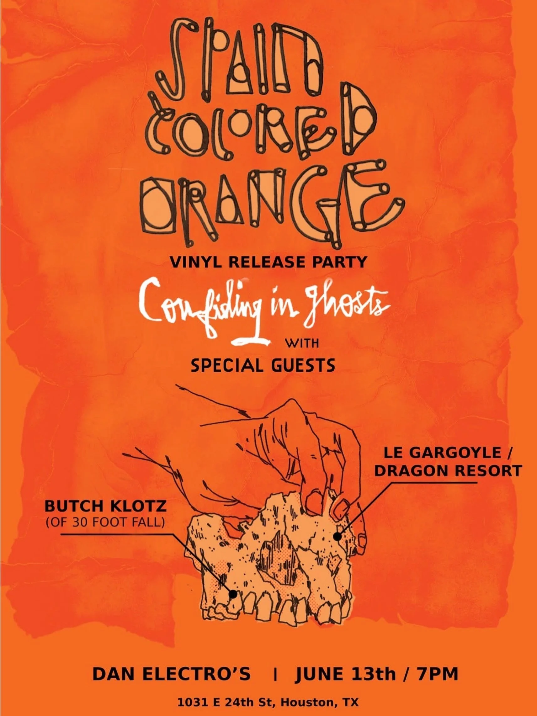 SATURDAY JUNE 13!!!
Houston&rsquo;s Spain Colored Orange returns with a their first single titled, &ldquo;April Fools,&rdquo; from their forthcoming EP, Confiding in Ghosts. For fans of Elliott Smith, Wilco, Neutral Milk Hotel, Sparklehorse, the Beat