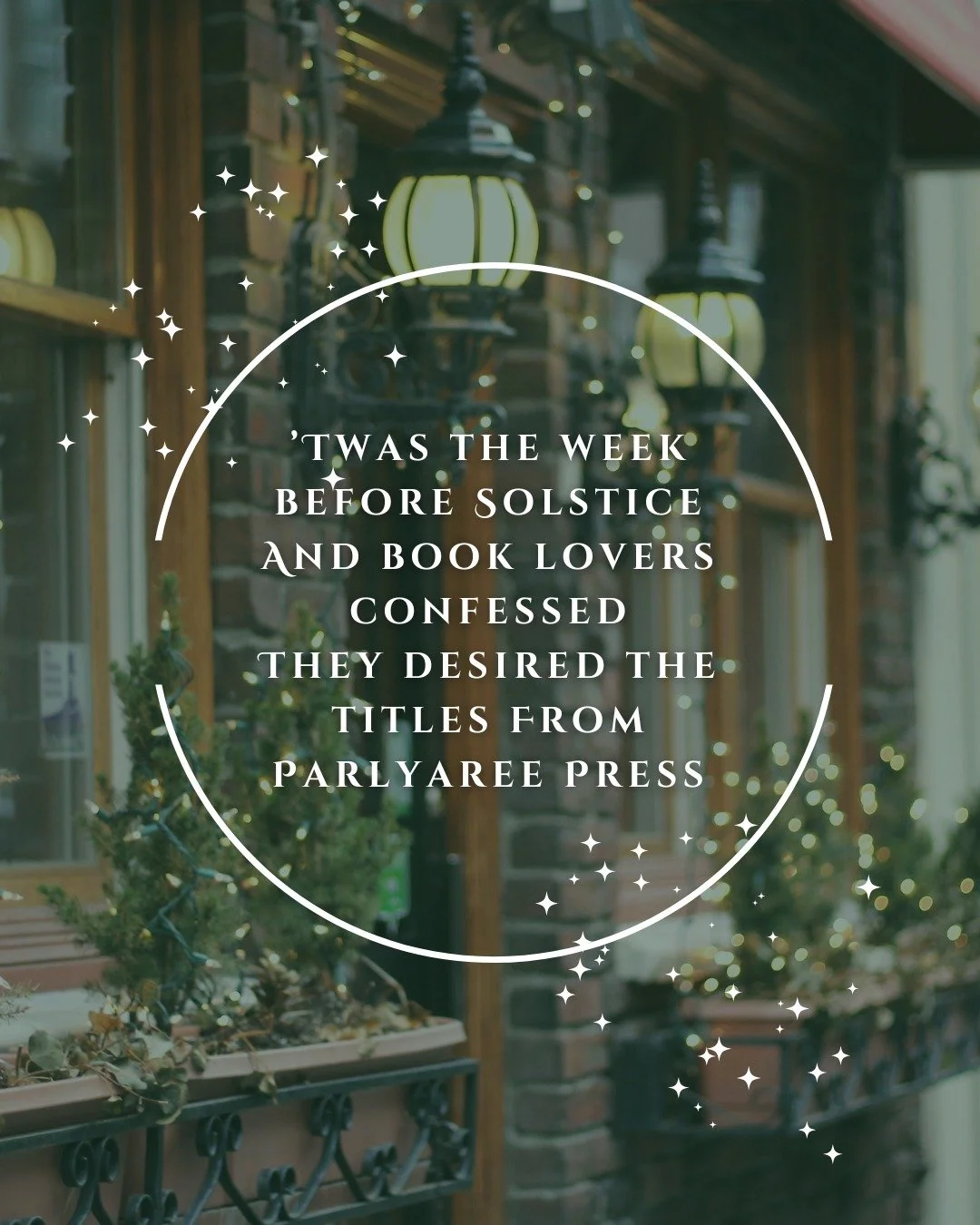 Books make the best gifts - for others or for yourself!
Check out the awesome titles from our Parlyaree authors and we promise so much more in the New Year!

Happy Solstice, Y'all!

@storied_afb | @sprestonduncan | @bychriscampbell | @schrodcat8 | @l