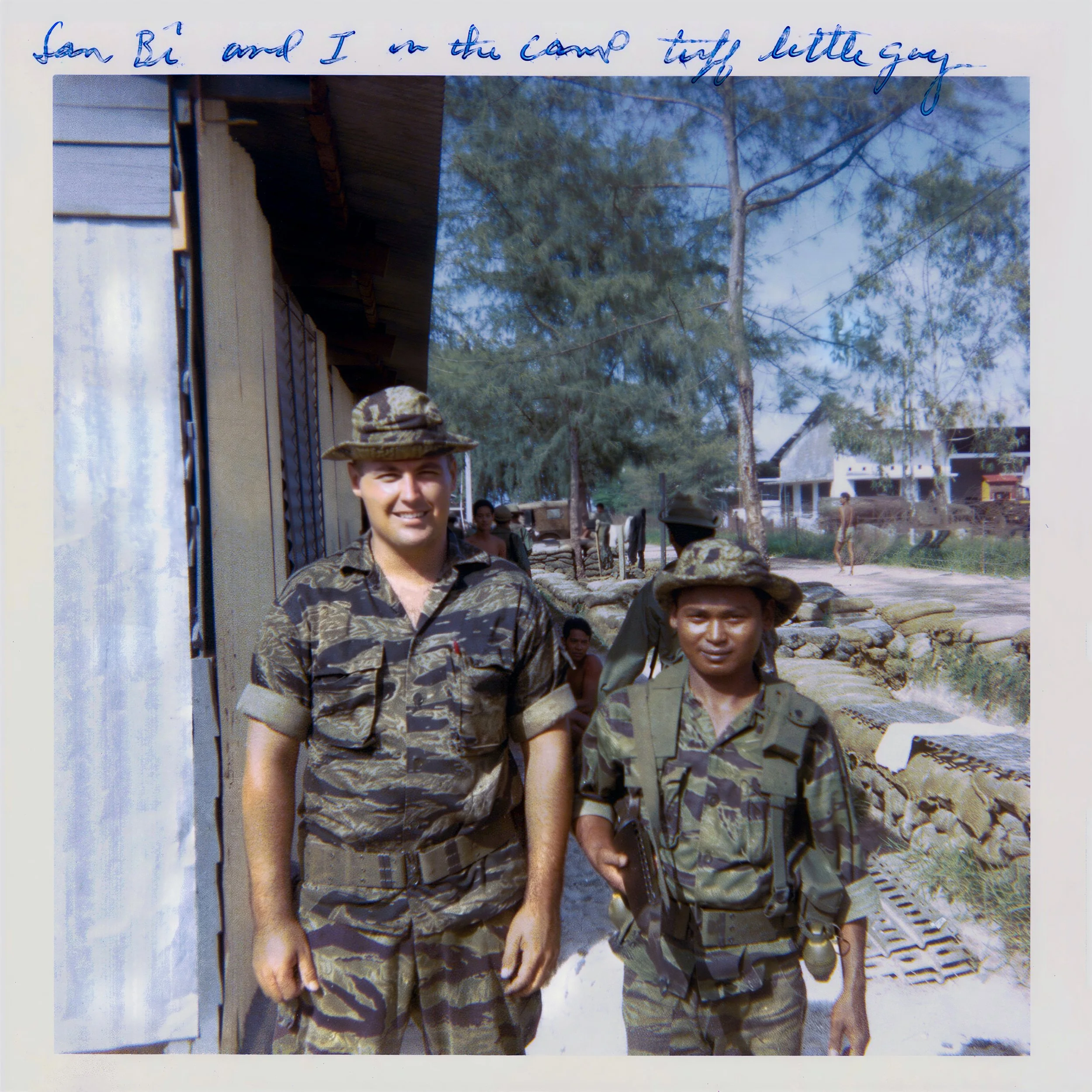 In order to multiply the force of their 12-men A-Teams, Green Berets trained South Vietnamese indigenous soldiers, called Montagnards, to defend their own country. Here in Joe’s own script, he describes San Bi as a “tuff little guy”. After Joe was mo
