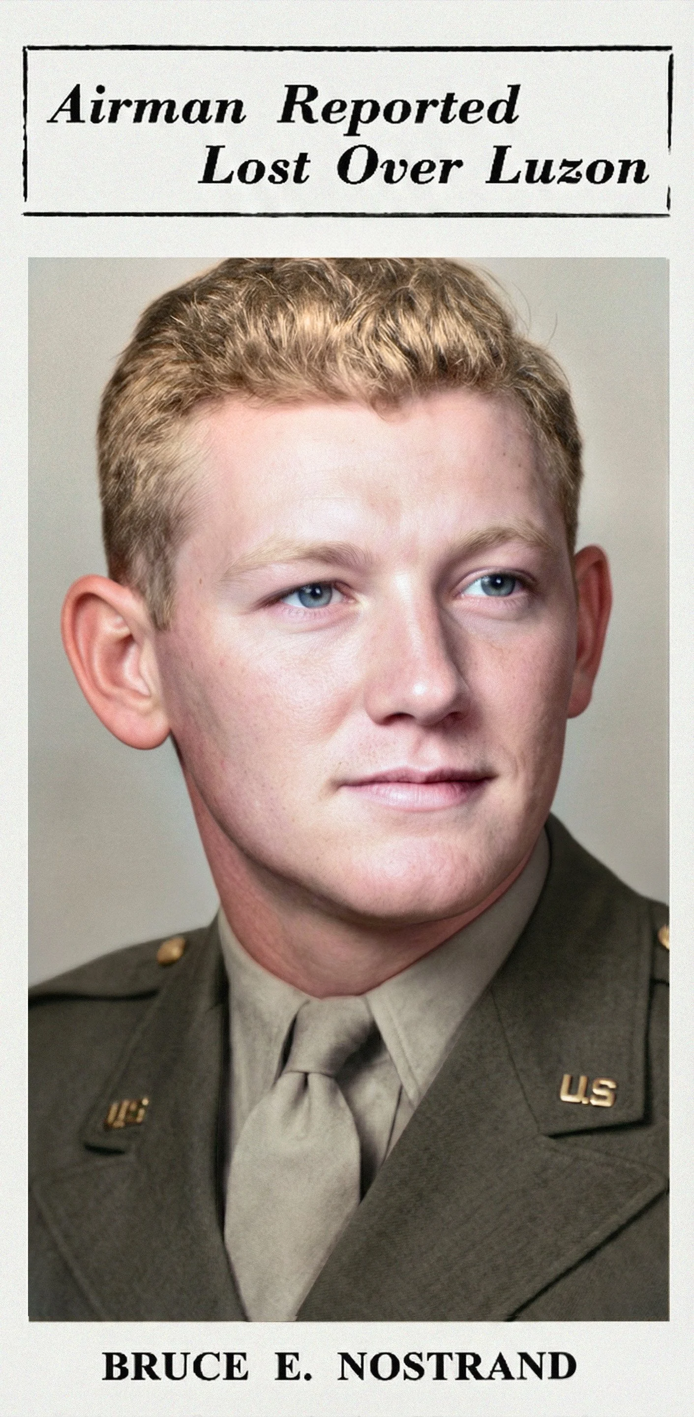 Bruce Nostrand as he was pictured in a New Jersey newspaper, reporting the ditching of his A-20 Havoc off Luzon in the Philippines in March of 1945.