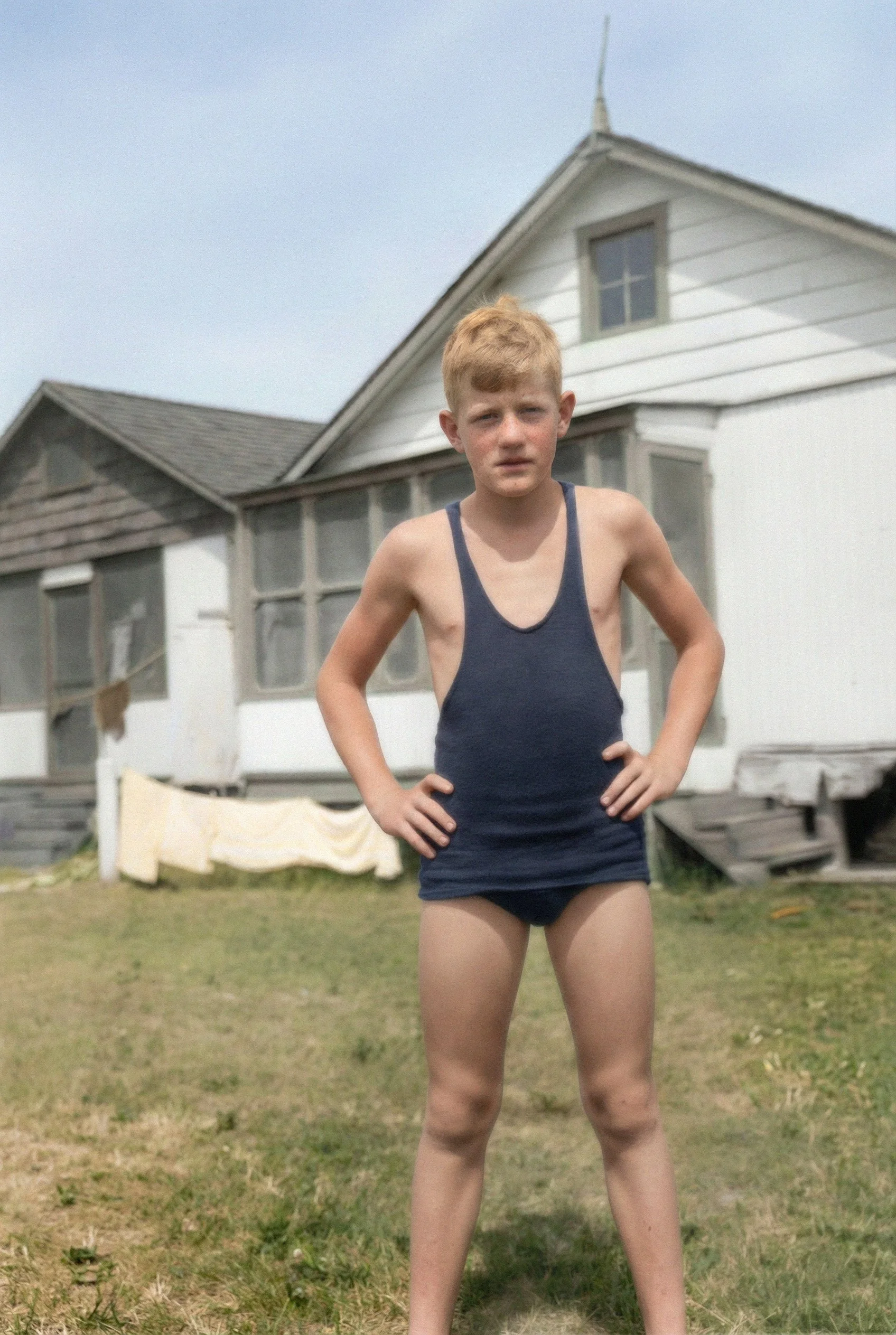 A family album photo simply labeled "Teenage Bruce at the Jersey shore"