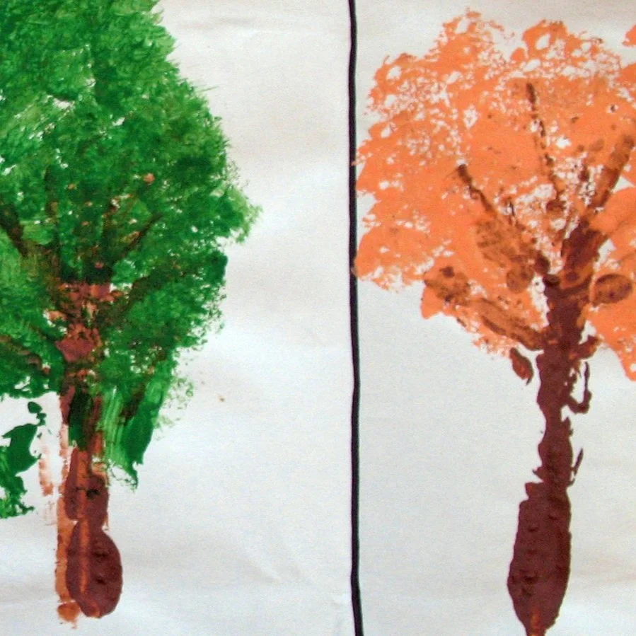 Tree art made my kindergarten student inspired by Utagawa Toyohiro Four Accomplishments, No. 2