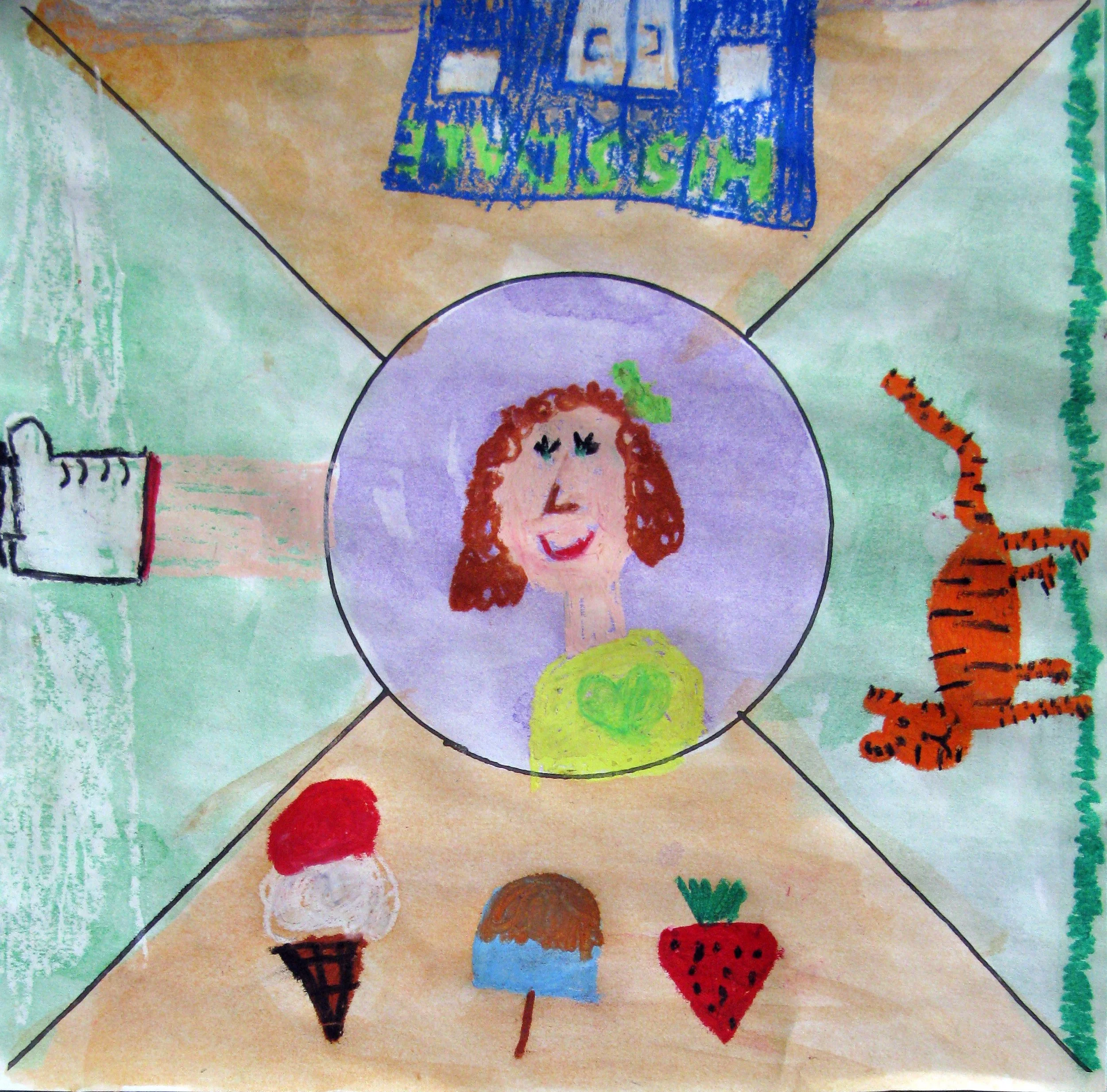 1st grade student's art inspired by Marc Chagall's I and the Village
