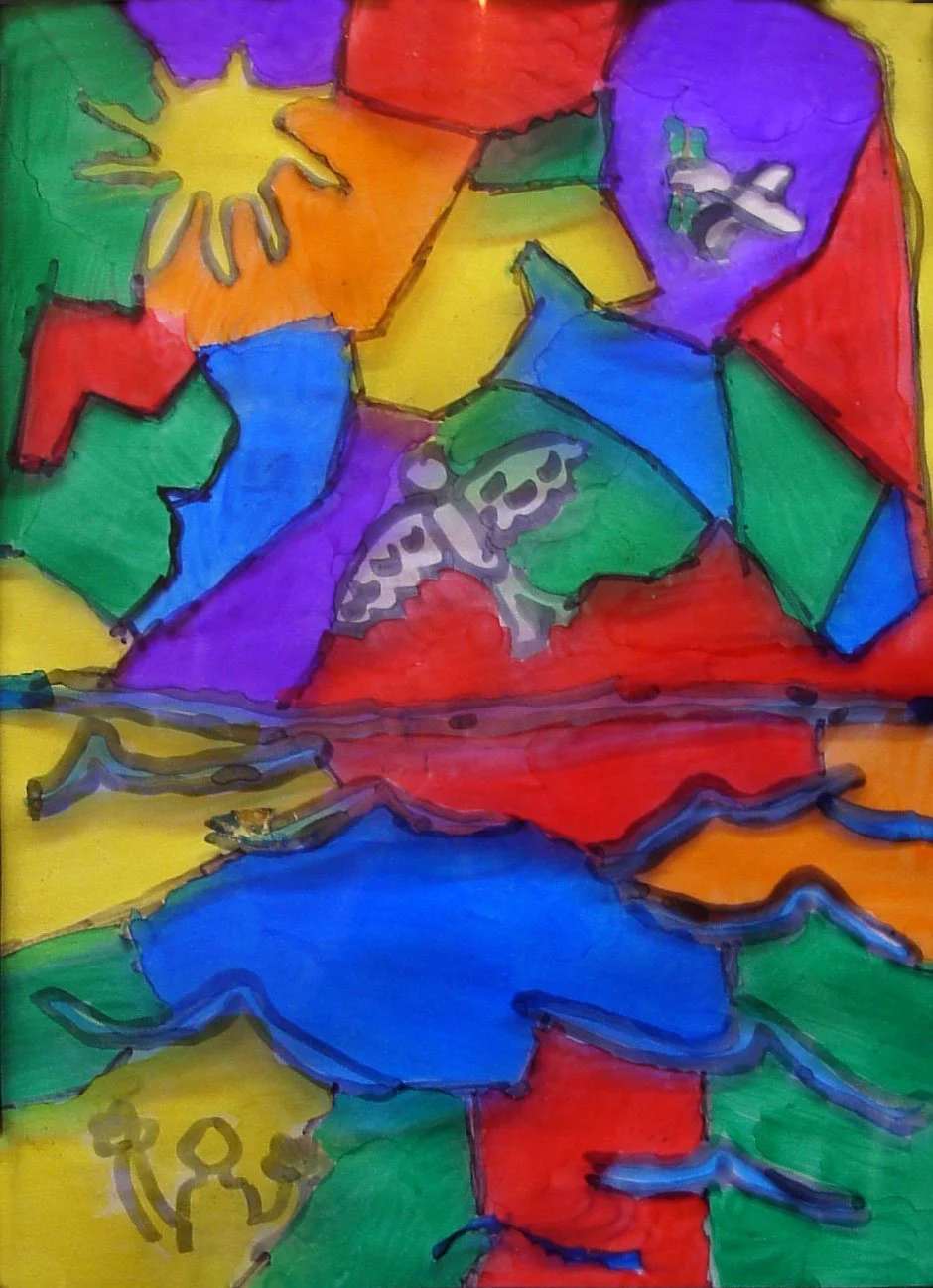 sixth grade student art inspired by Marc Chagall America Windows