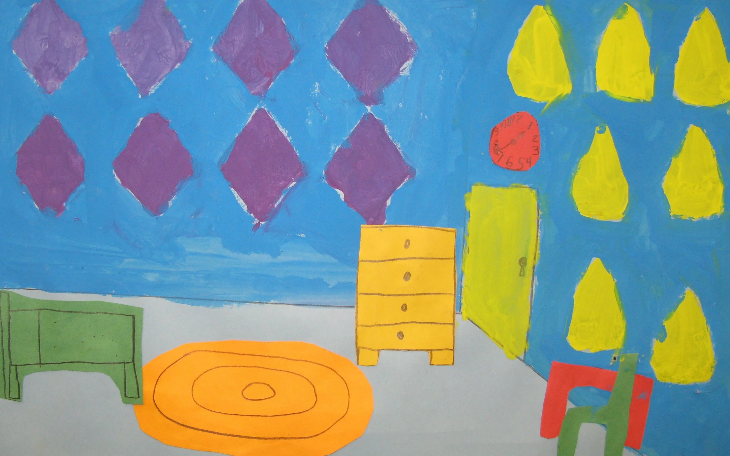 4th grade student art inspired by Henri Matisse Interior with Aubergines