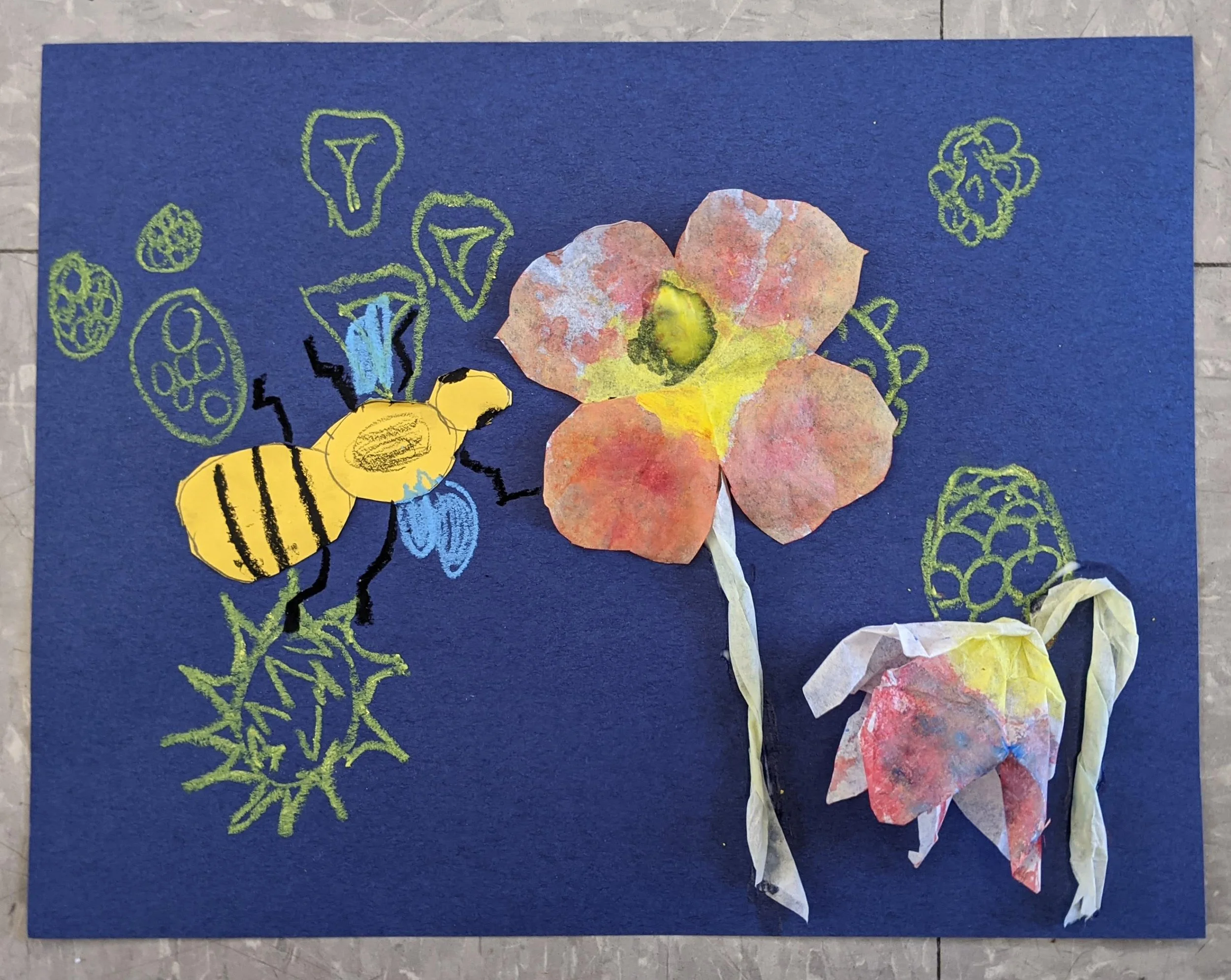 student art of bee and flowers