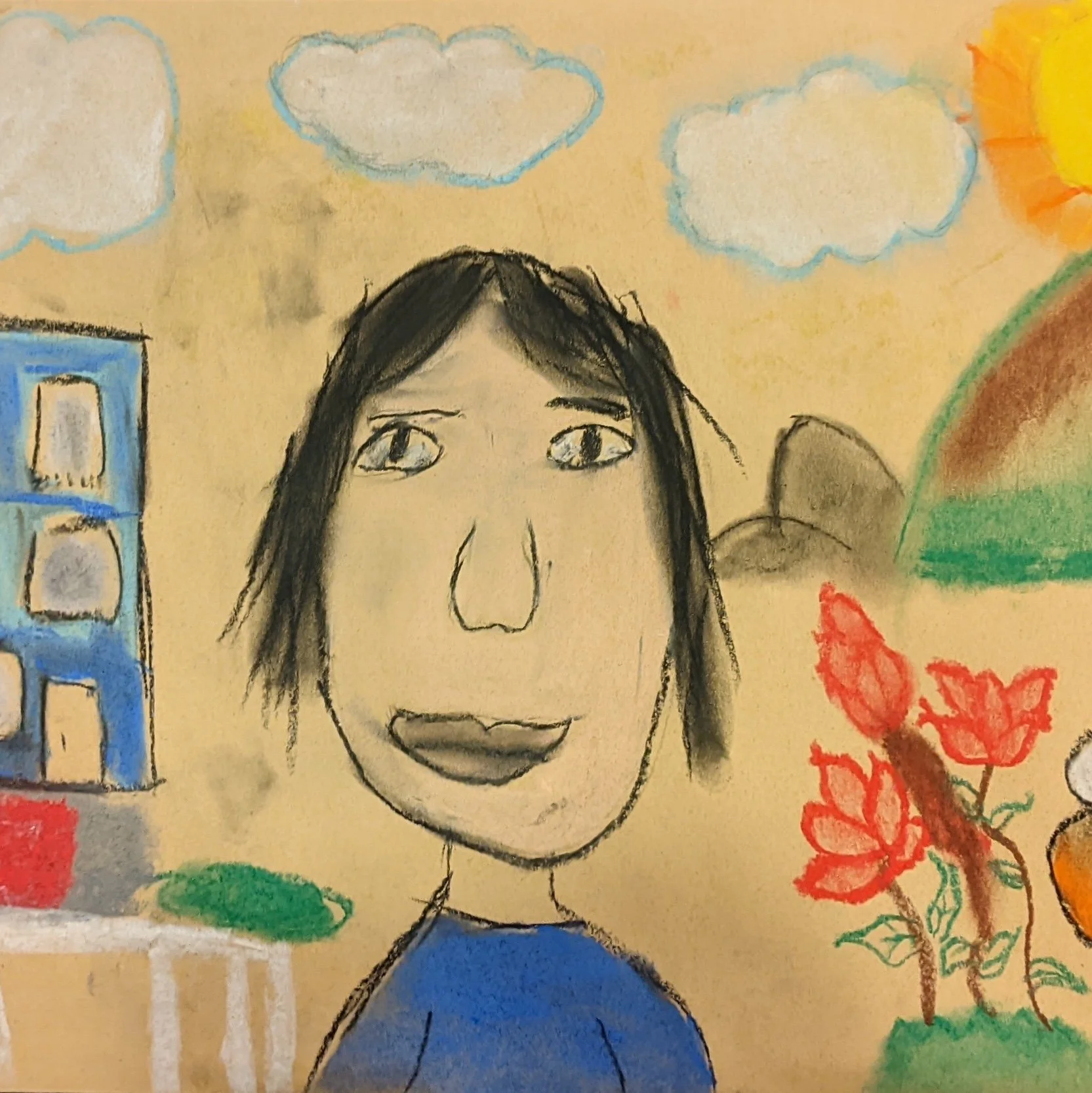 3rd grade art inspired by Frida Kahlo Self-Portrait on the Borderline between Mexican and the United States