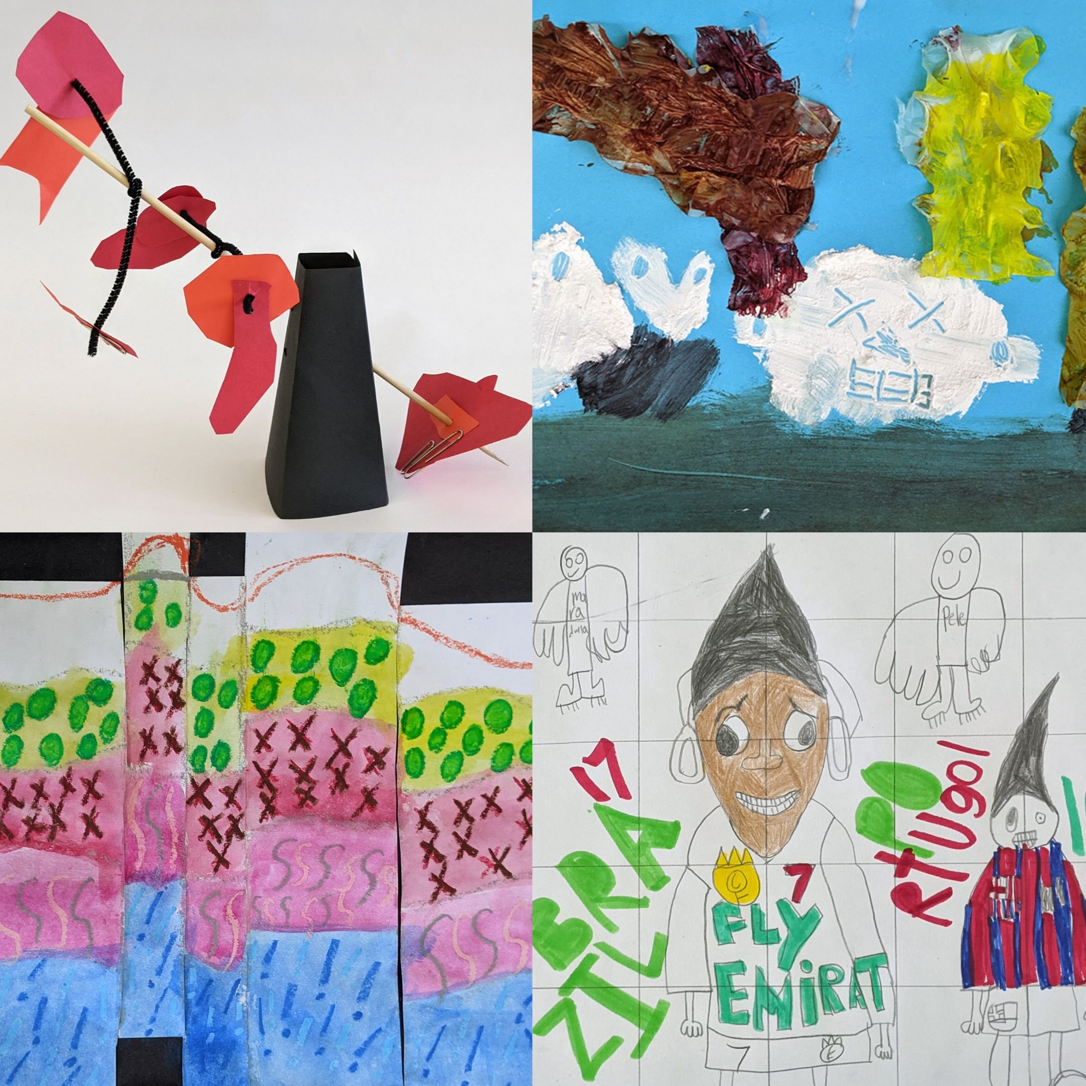 Photo collage of various student art done in the steam programs