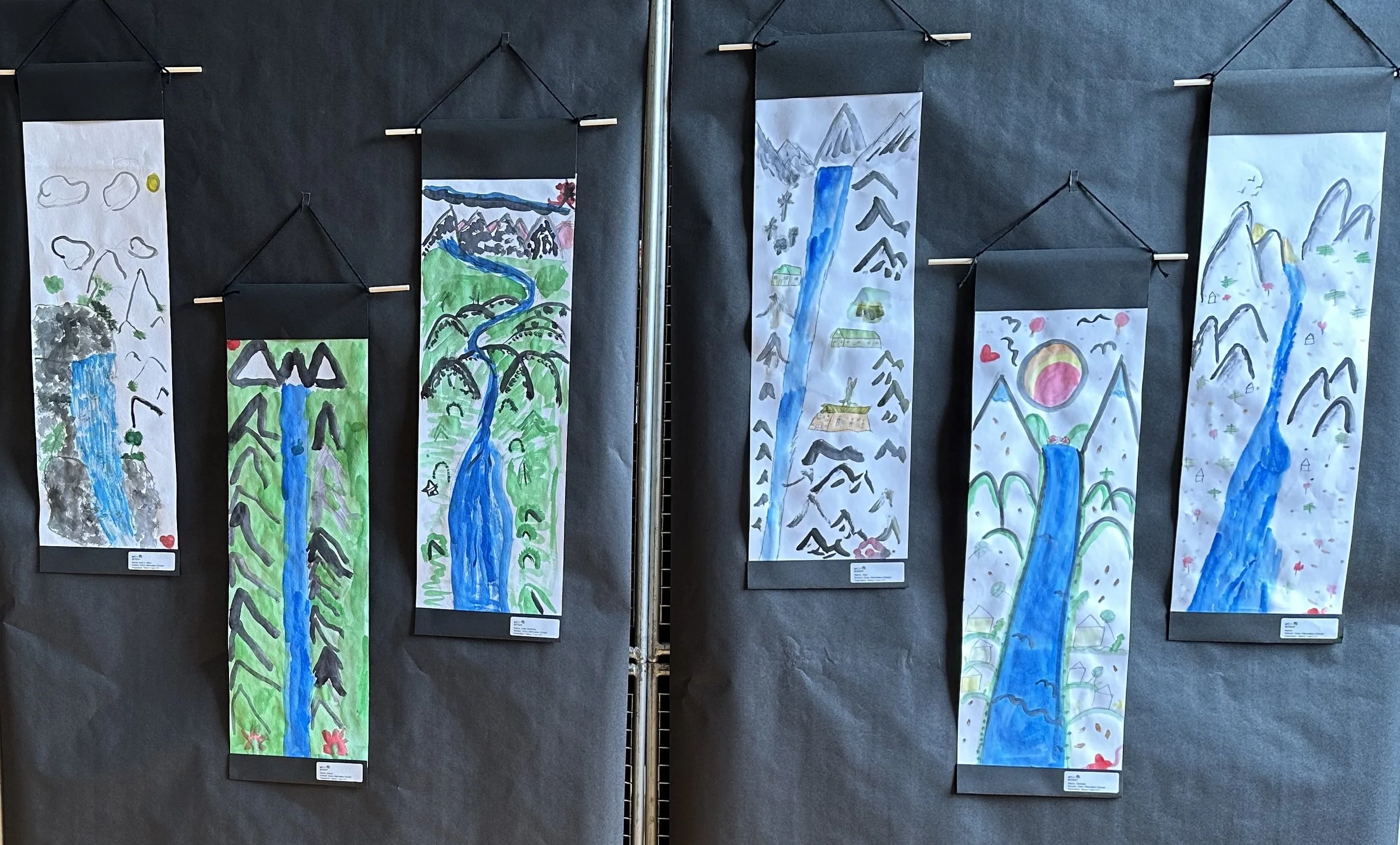 3rd grade student art inspired by Wang Yuan-Ch’i Pavilion with Distant Mountain