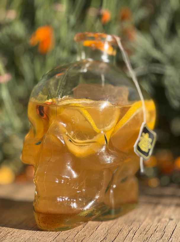 Medicinal Tea Infusions : Pictured is Chamomile Tea, half a lemon sliced, Chipotle Sugar Salt and RareSugar Tamarindo Syrup