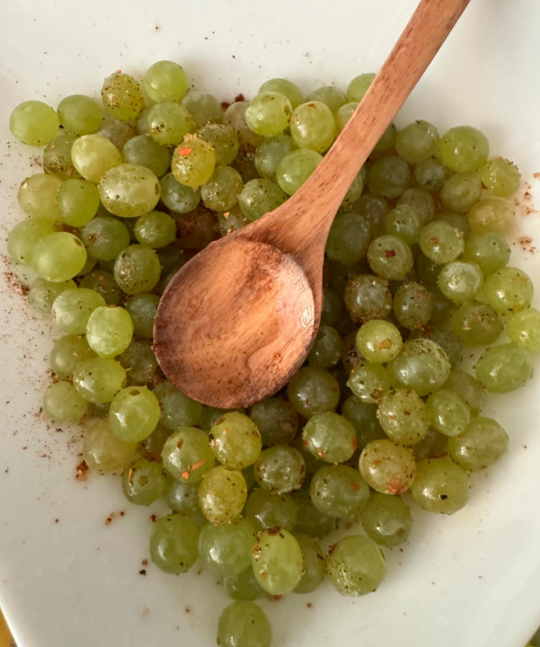 Grapes  sprinkled with RareSugar Chipotle Salt and Fresh Lemon or Lime Juice. 