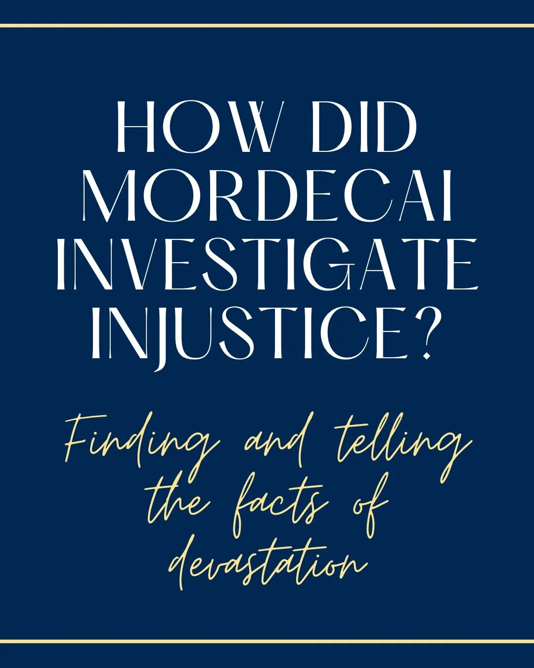 Another great example from the Bible of the work of justice. Mordecai provides facts, hard proof, and a proposed remedy in the face of pending genocide. The compelling case he made and his insistence paved the way for a successful tag-team advocacy a