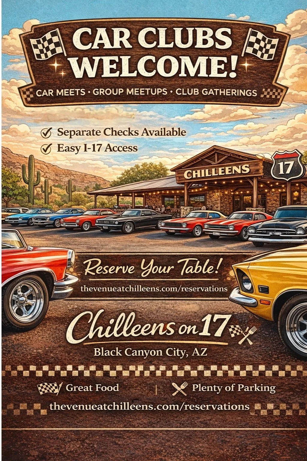 Car Clubs &amp; Group Meetups Welcome at Chilleens on 17