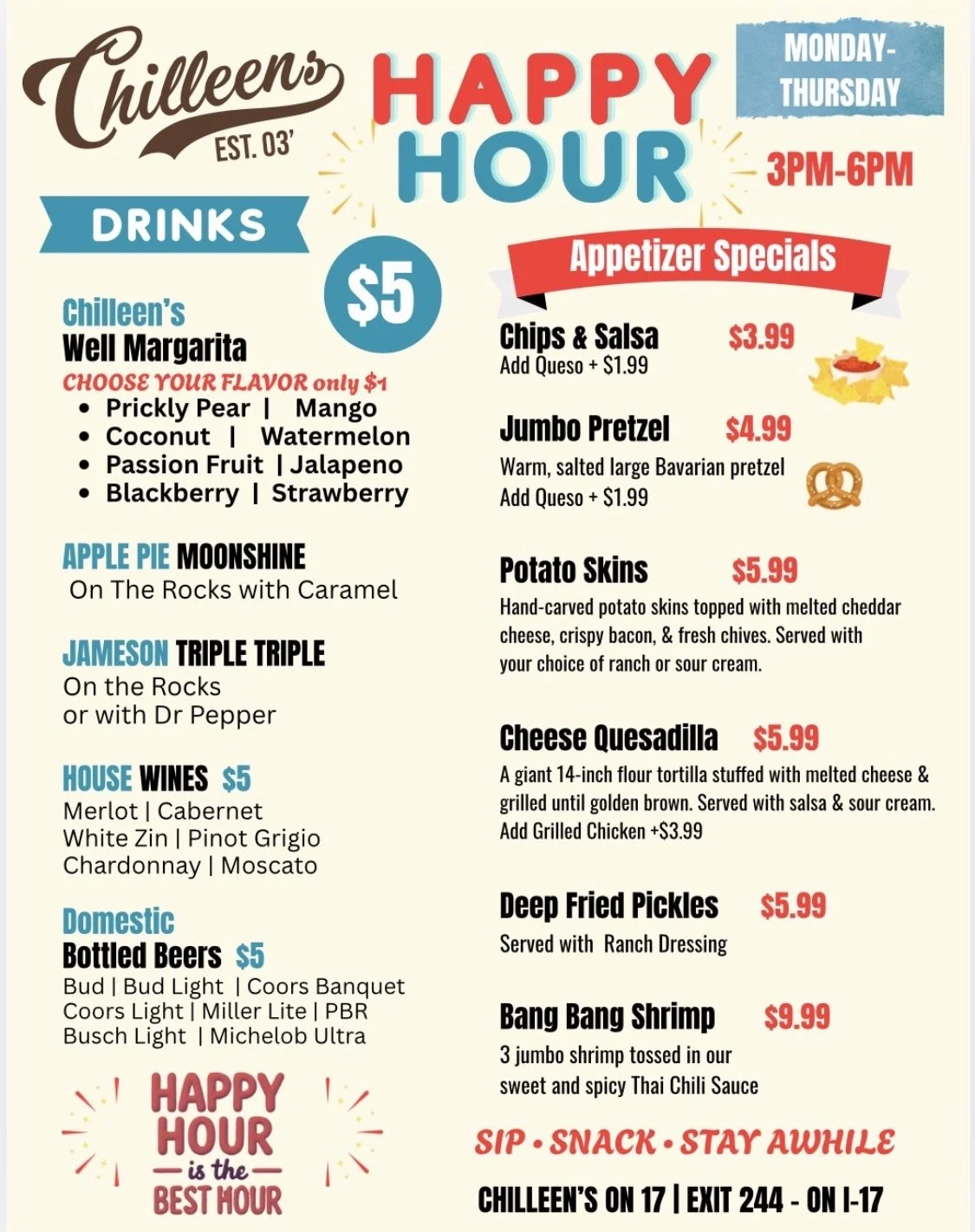Happy Hour &amp; 4:17 Challenge Monday -Thursday 