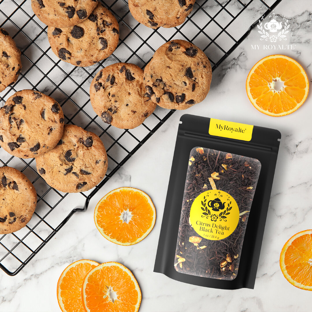 🍪🍫 Celebrate National Chocolate Chip Cookie Day with MyRoyalte's Citrus Delight Black Tea! 🍊🍃 Today, as we pay tribute to the beloved chocolate chip cookie dessert, we invite you to indulge in our own delightful creation - a heavenly blend of Bla