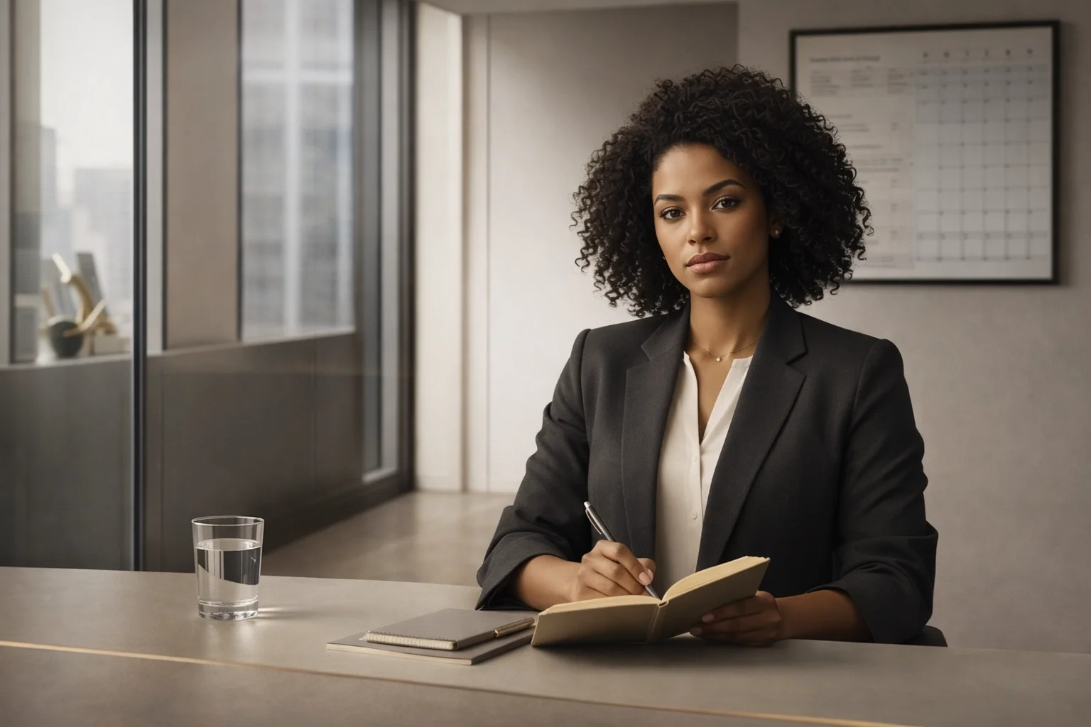 A sophisticated woman of color in a high-end setting, embodying clarity, power, and strategic focus.