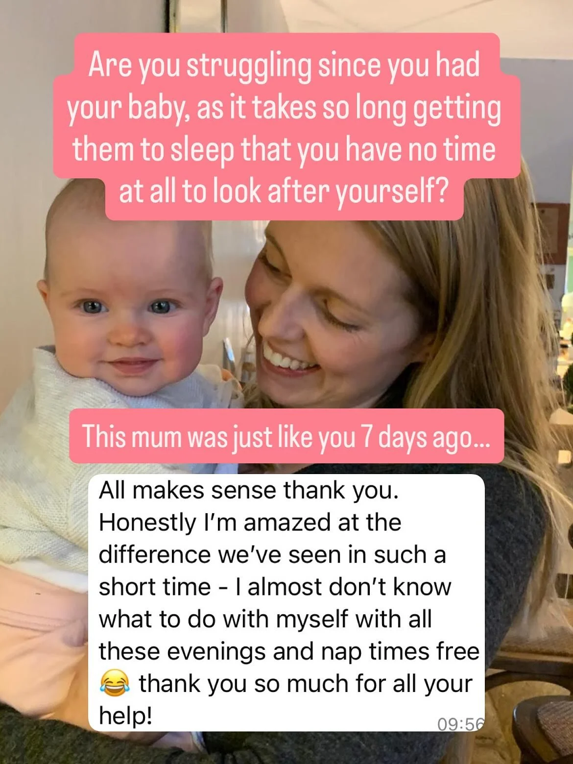 Are you struggling since you had your baby, as it takes so long getting them to sleep that you have no time at all to look after yourself?

This mum was just like you only 7 days ago&hellip;

This mum reached out as she thought her 5 month old seemed
