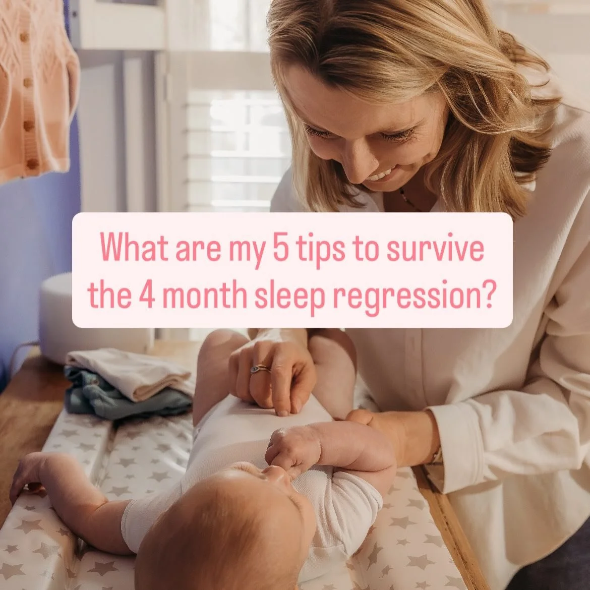 What are my 5 tips to survive the 4 month sleep regression?

1 - Focus on feeding!

4 months is a common age for a growth spurt, so make sure they&rsquo;re feeding enough in the day and go into a quiet room to feed if they&rsquo;ve become easily dist