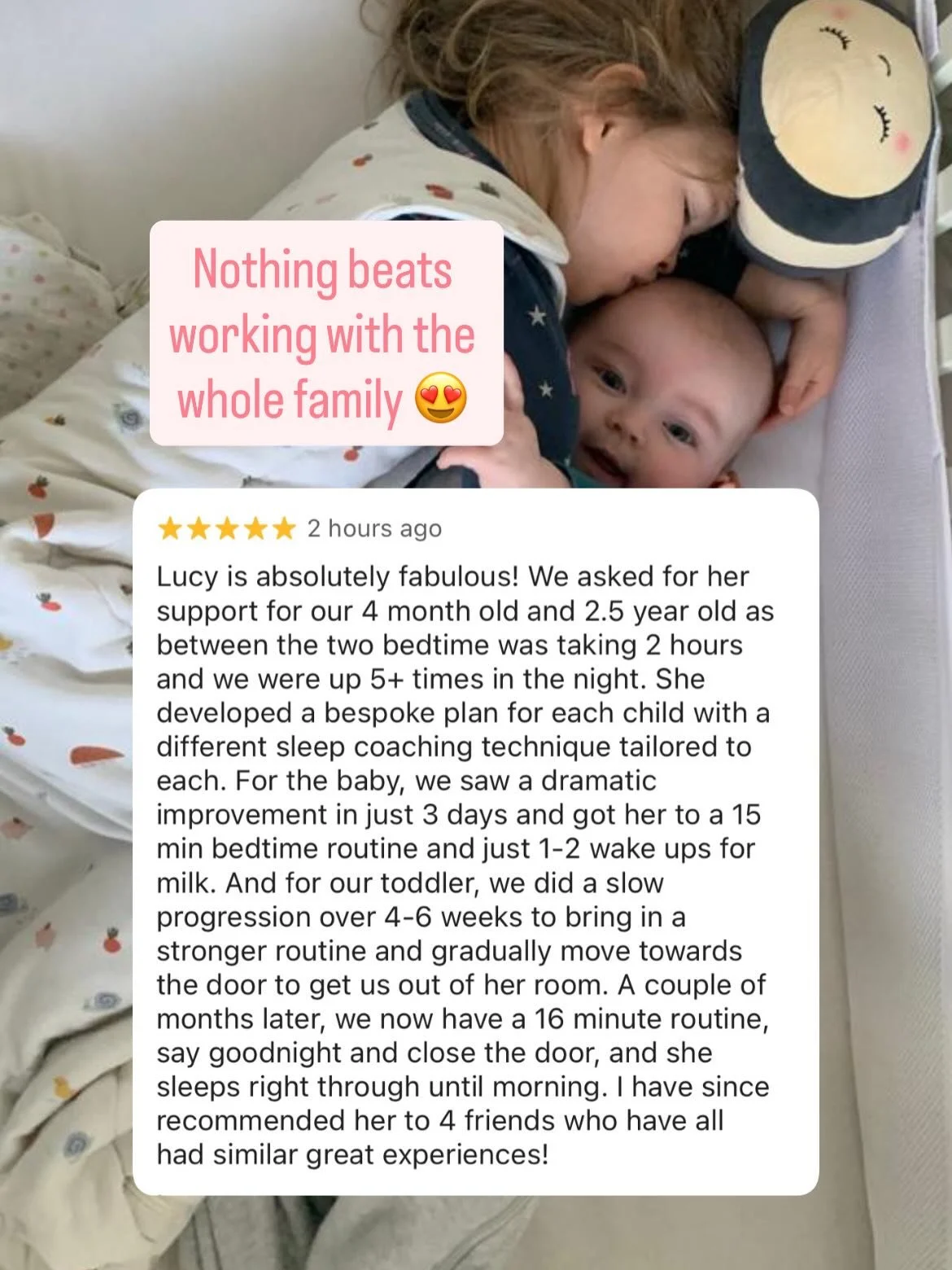 Nothing beats working with the whole family 😍

Whether you&rsquo;re struggling with baby sleep, toddler sleep, or both (!), I&rsquo;d love to help!

Baby sleep is very different to toddler sleep, so this family needed two completely individual plans
