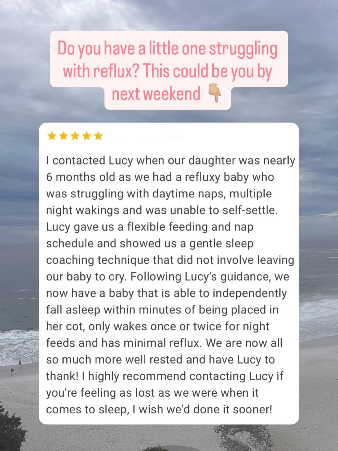 Do you have a little one who&rsquo;s struggling with reflux?

This could be you by next weekend!

This family booked my &lsquo;sleep support + check in&rsquo; call for &pound;125.

The package starts with a one hour call, where I take a full history 