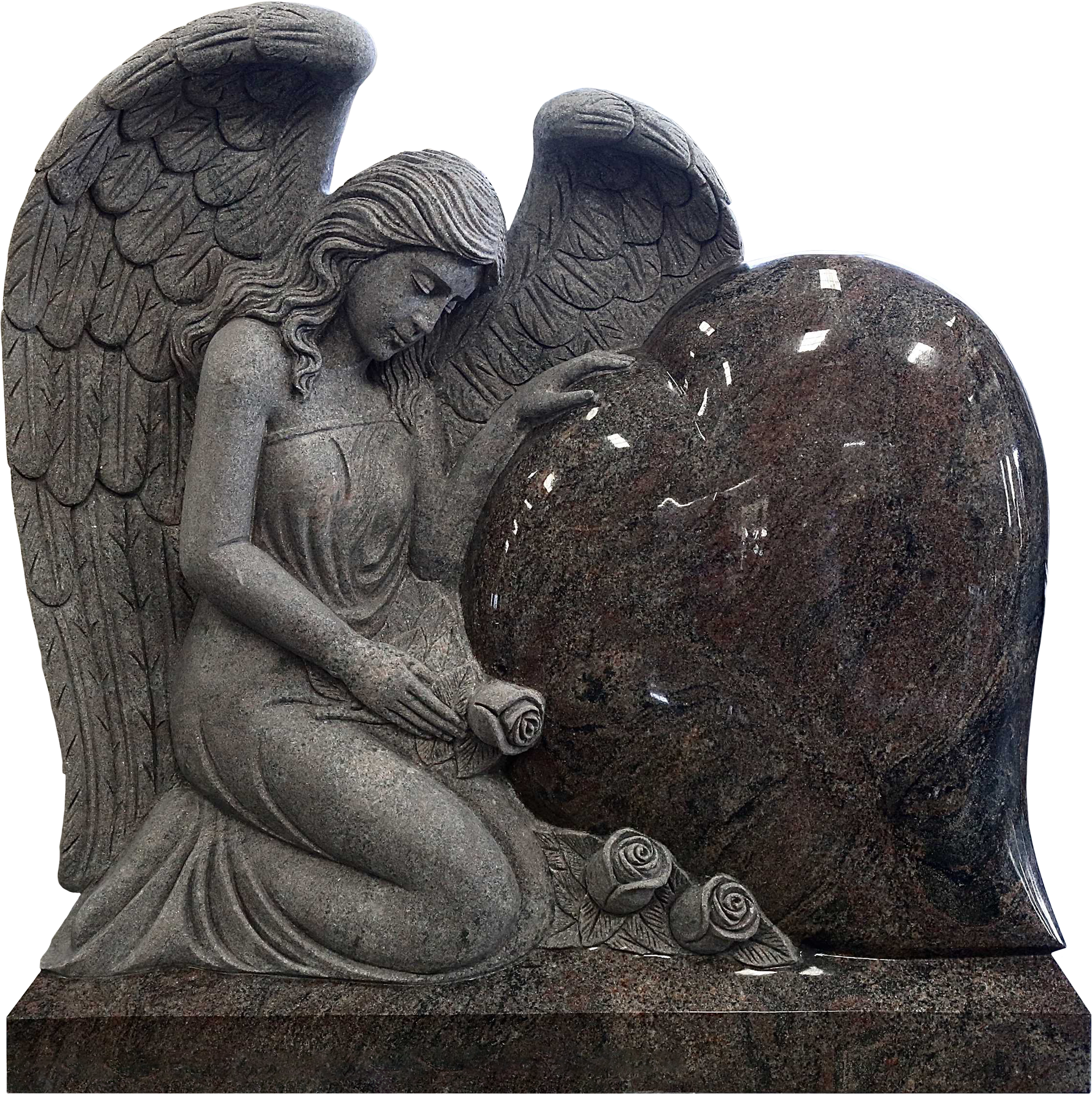 Hand carved angel and heart shape monument