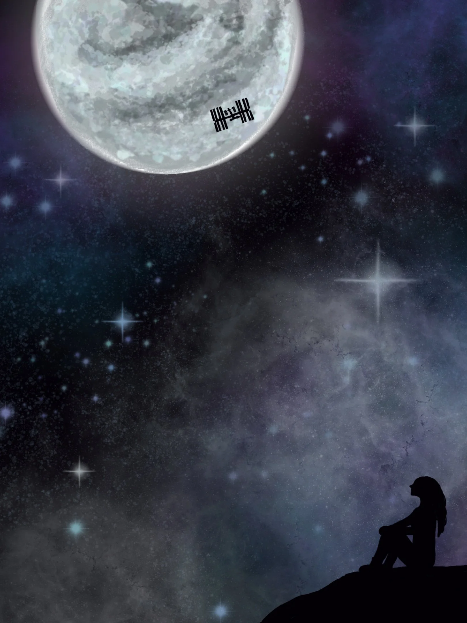 ISS Dreams: my forever phone wallpaper, painting one day when having feelings about space (digital)