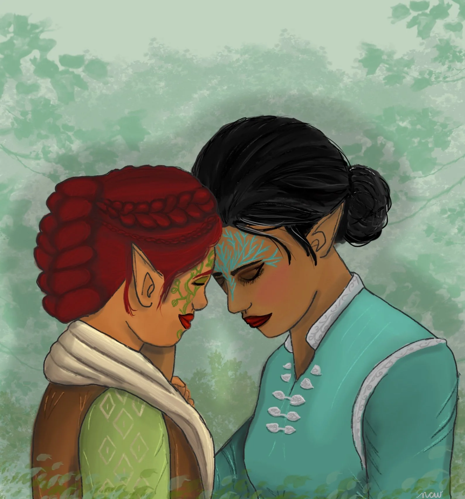 Nyeni and Kepi: a portrait of my and my partner's original characters, made for her birthday (digital)